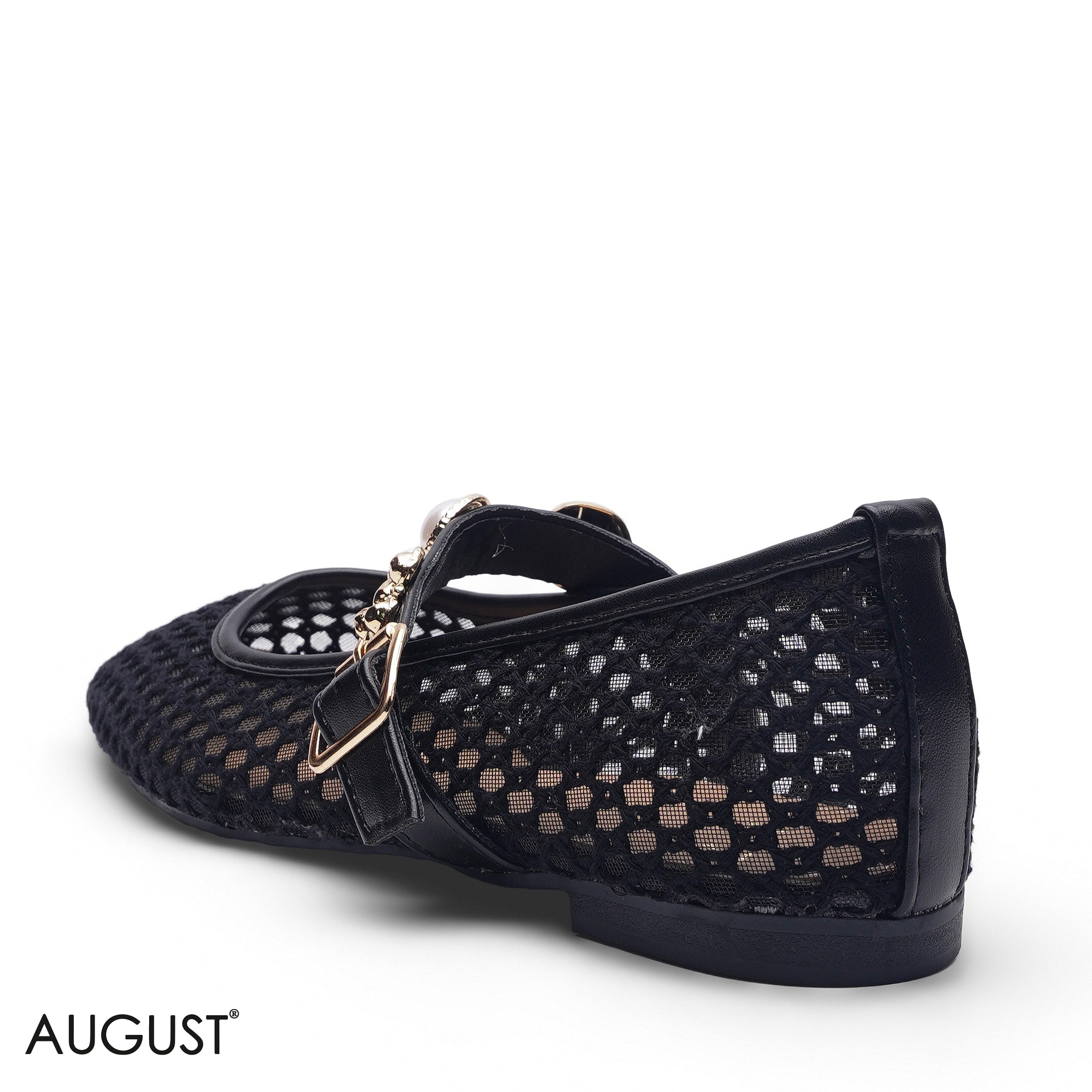 BLACK MESH METALLIC BUCKLE LOAFER
