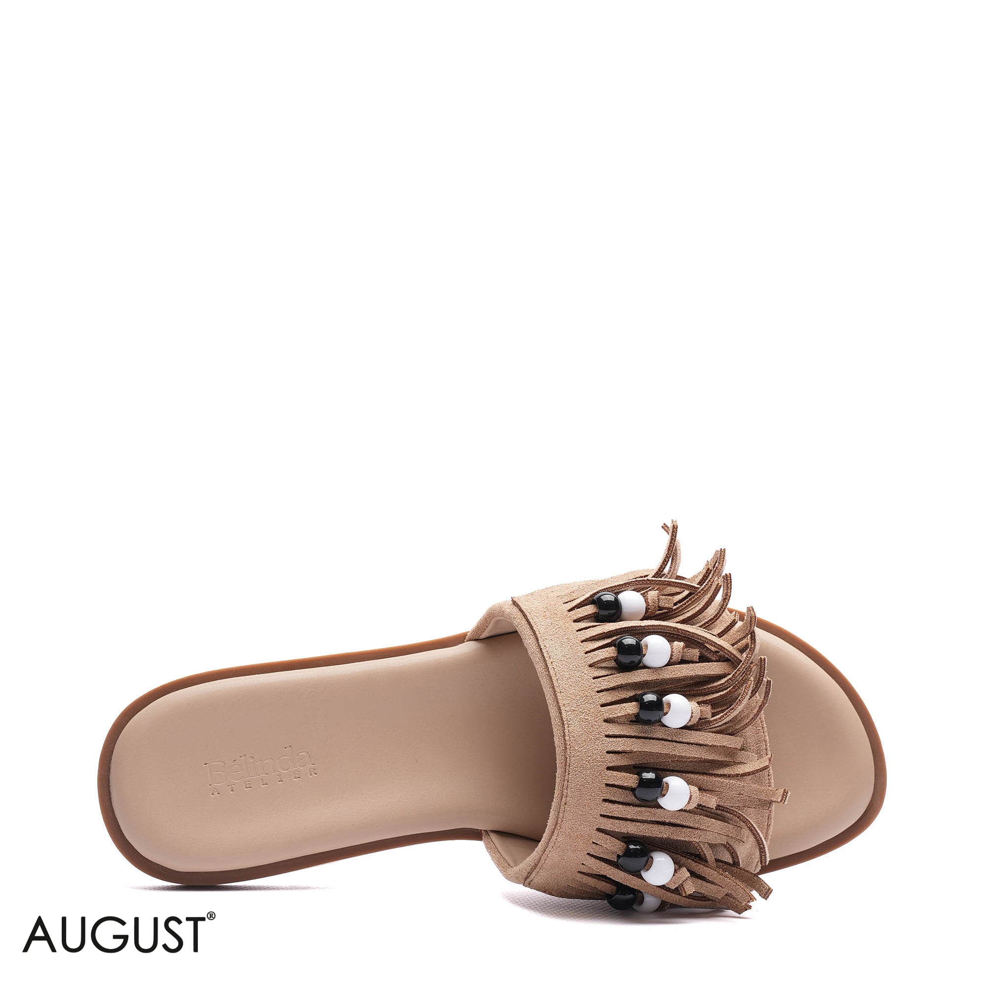 BEADED FRINGE SUEDE CASUAL FLAT SLIDERS