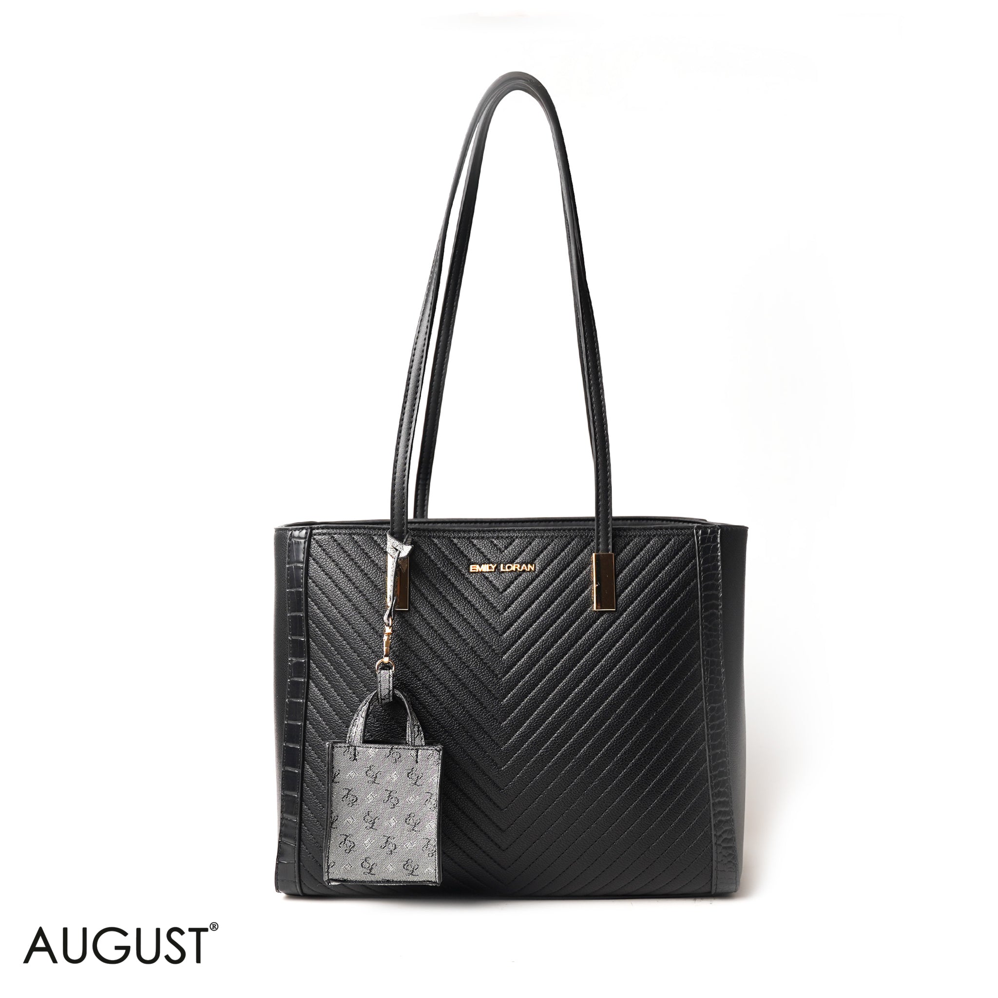 BLACK SHOULDER BAG WITH SIMPLE BUFF DETAIL - LARGE