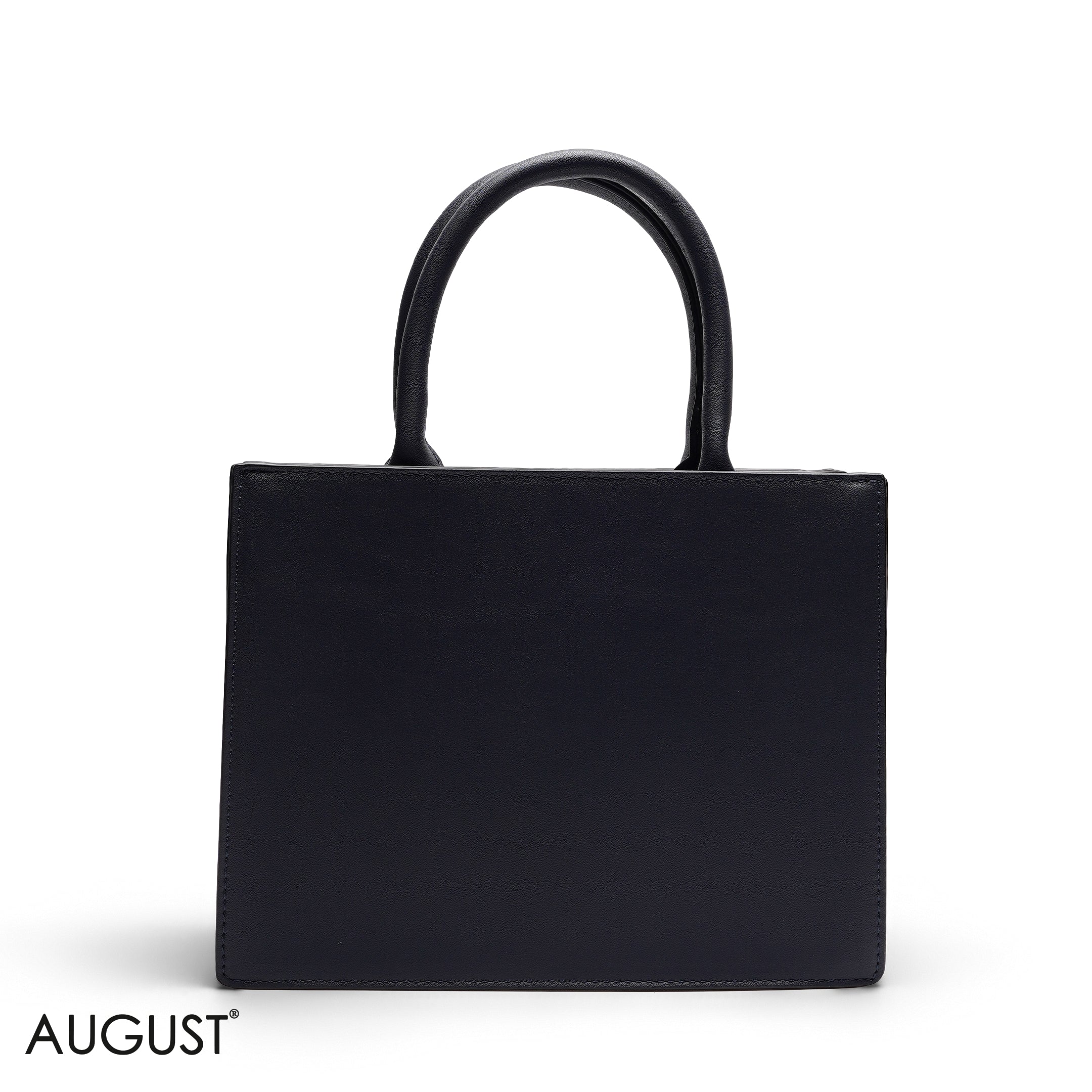 NAVY BLUEE EMBOSSED LOGO SQUARE TOP HANDLE BAG