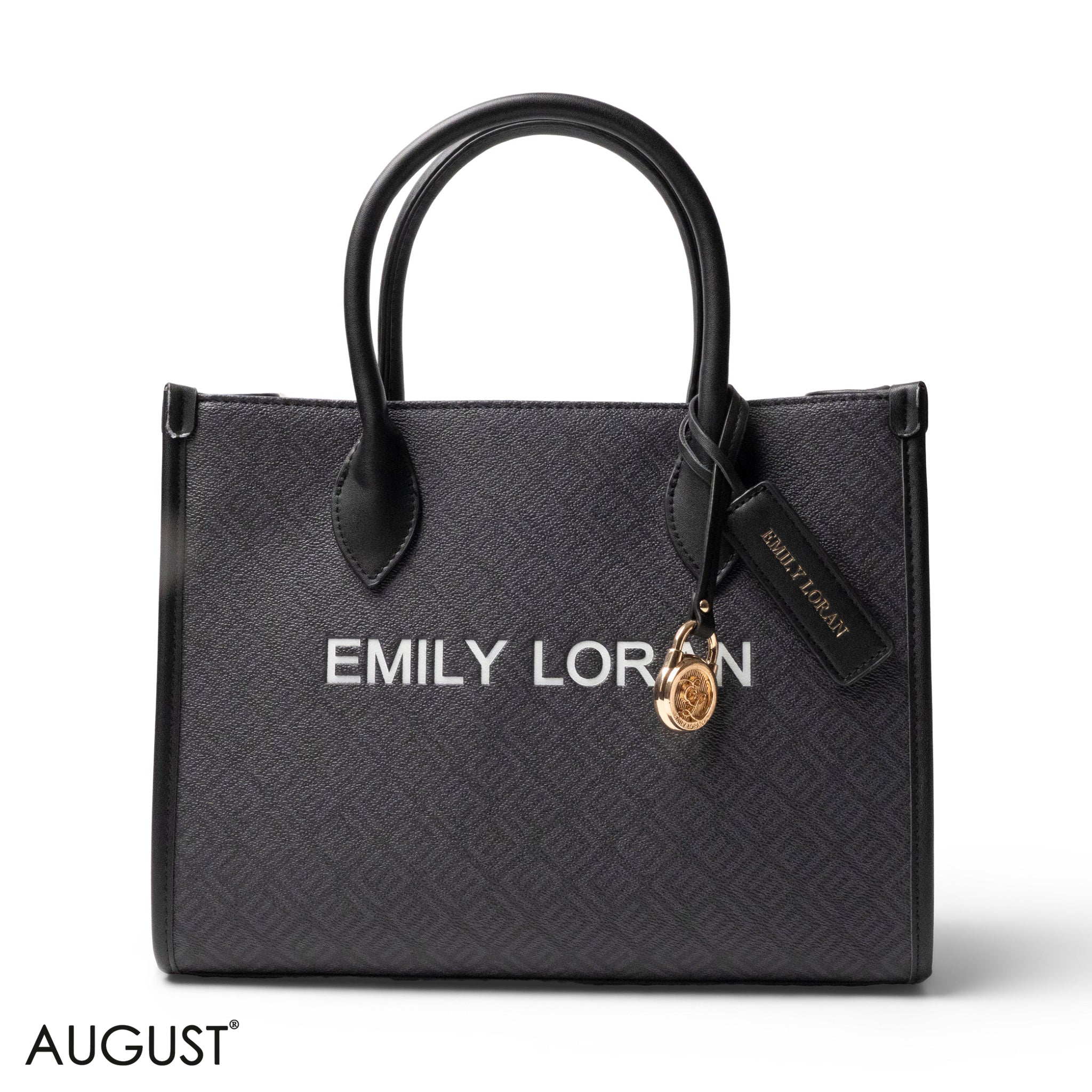 EMILY LORAN LOGO EMBOSSED LEATHER HANDBAG WITH METAL CHAIN-MED