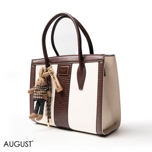 BROWN SMOOTH LEATHER HANDBAG WITH ACCESSORIES - LARGE