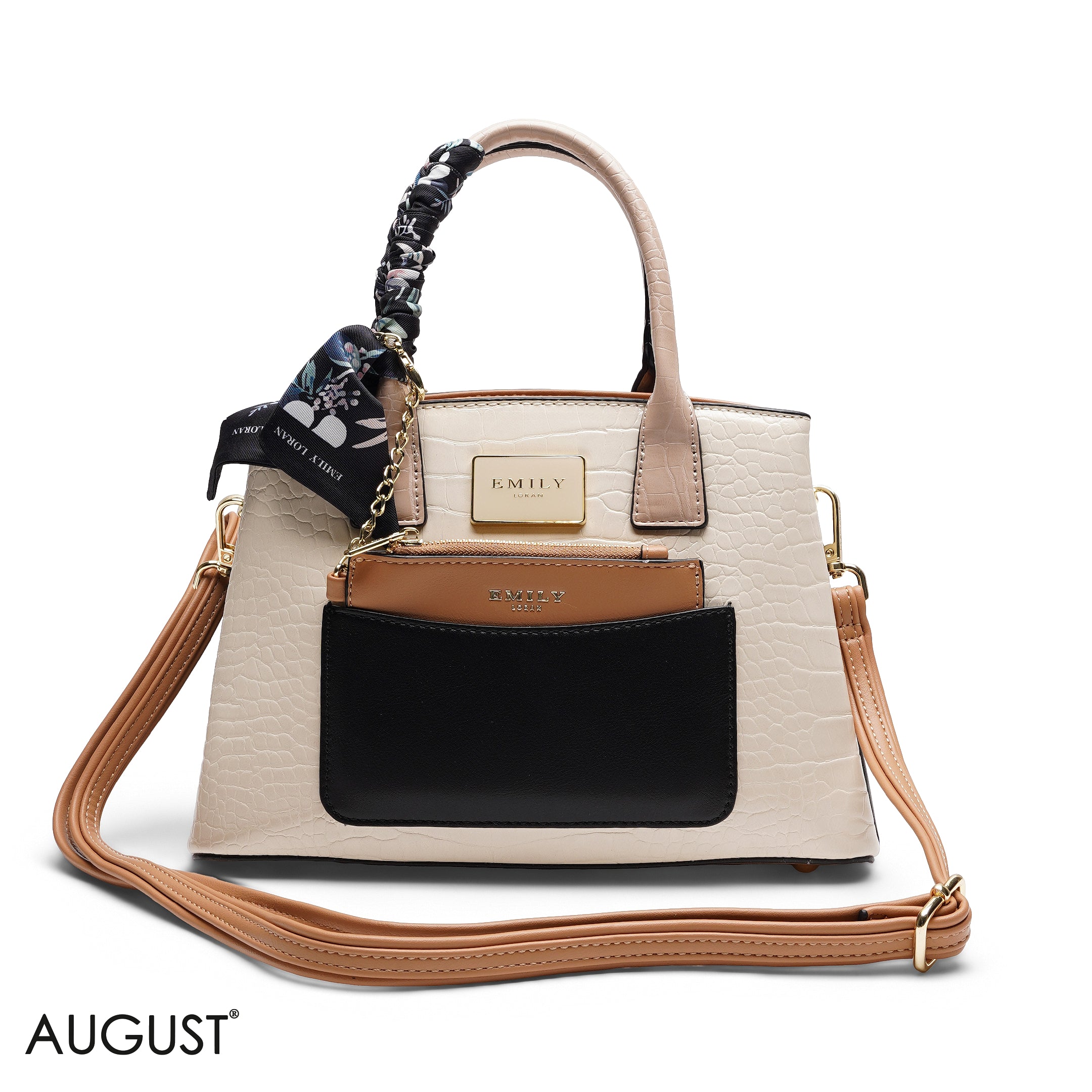 CHIC SATCHEL WITH POUCH AND SIGNATURE SCARF BAG
