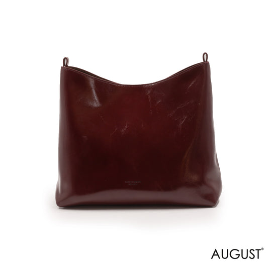 GLOSSY MAROON LEATHER SHOULDER BAG -MED