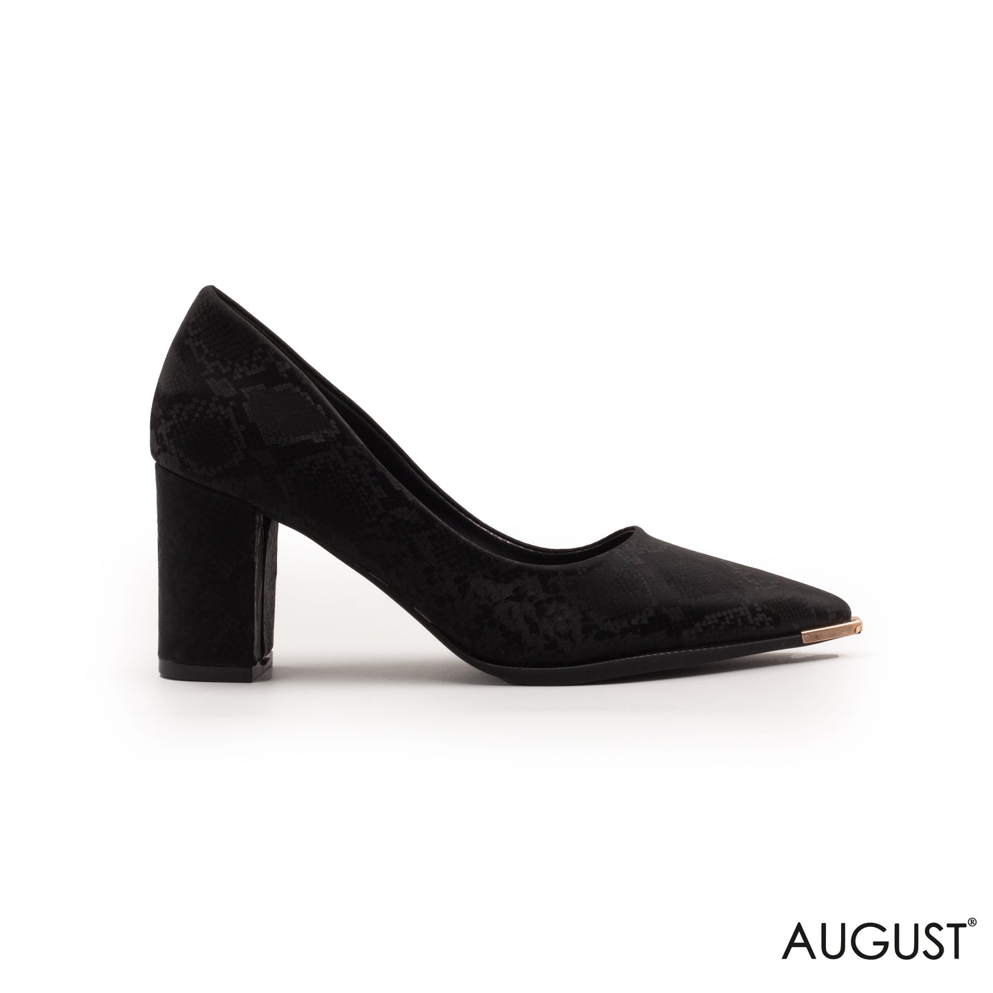 BLACK SNAKE PANTTERNED LEATHER MED -HEEL SHOES