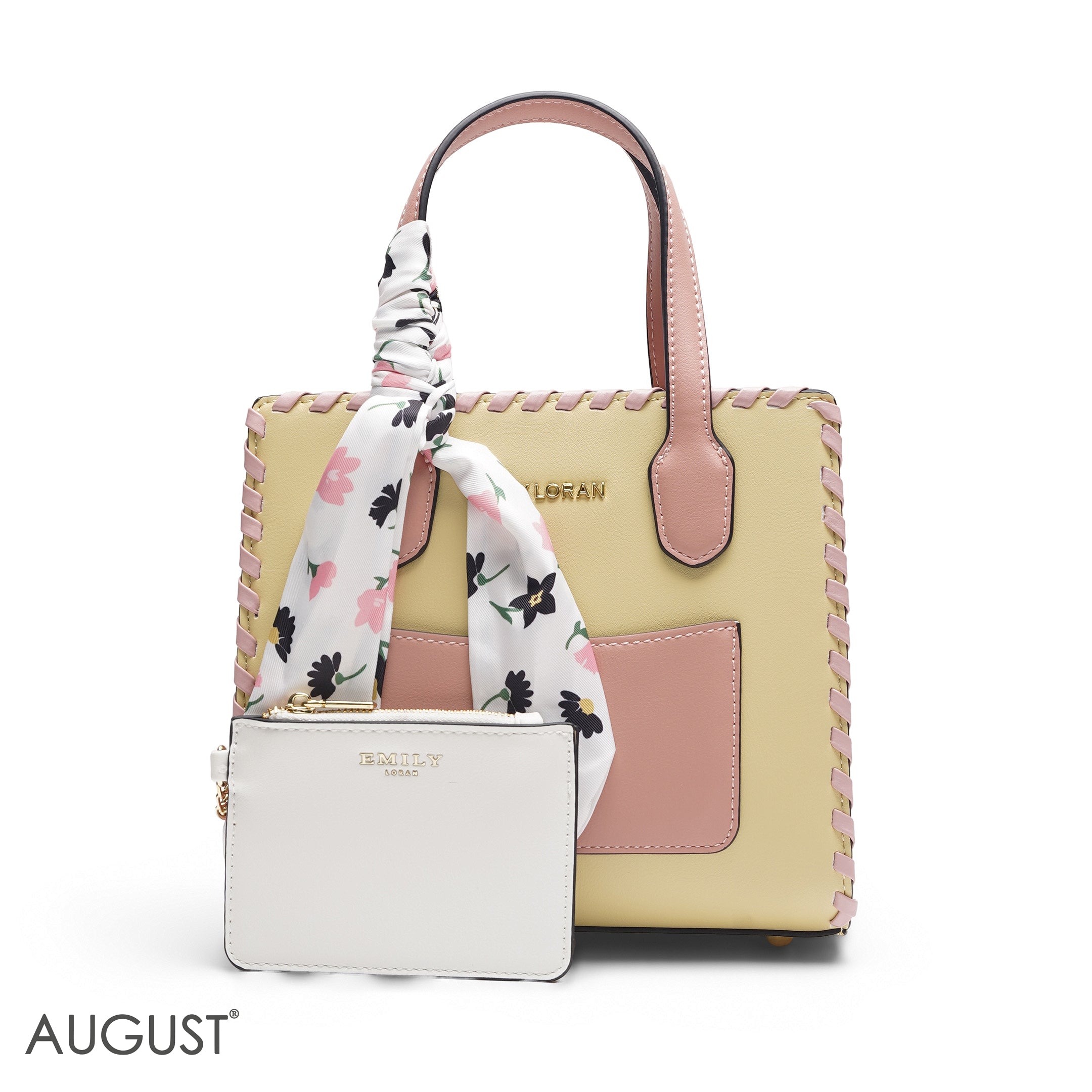YELLOW & PINK TOTE WITH WHITE POUCH