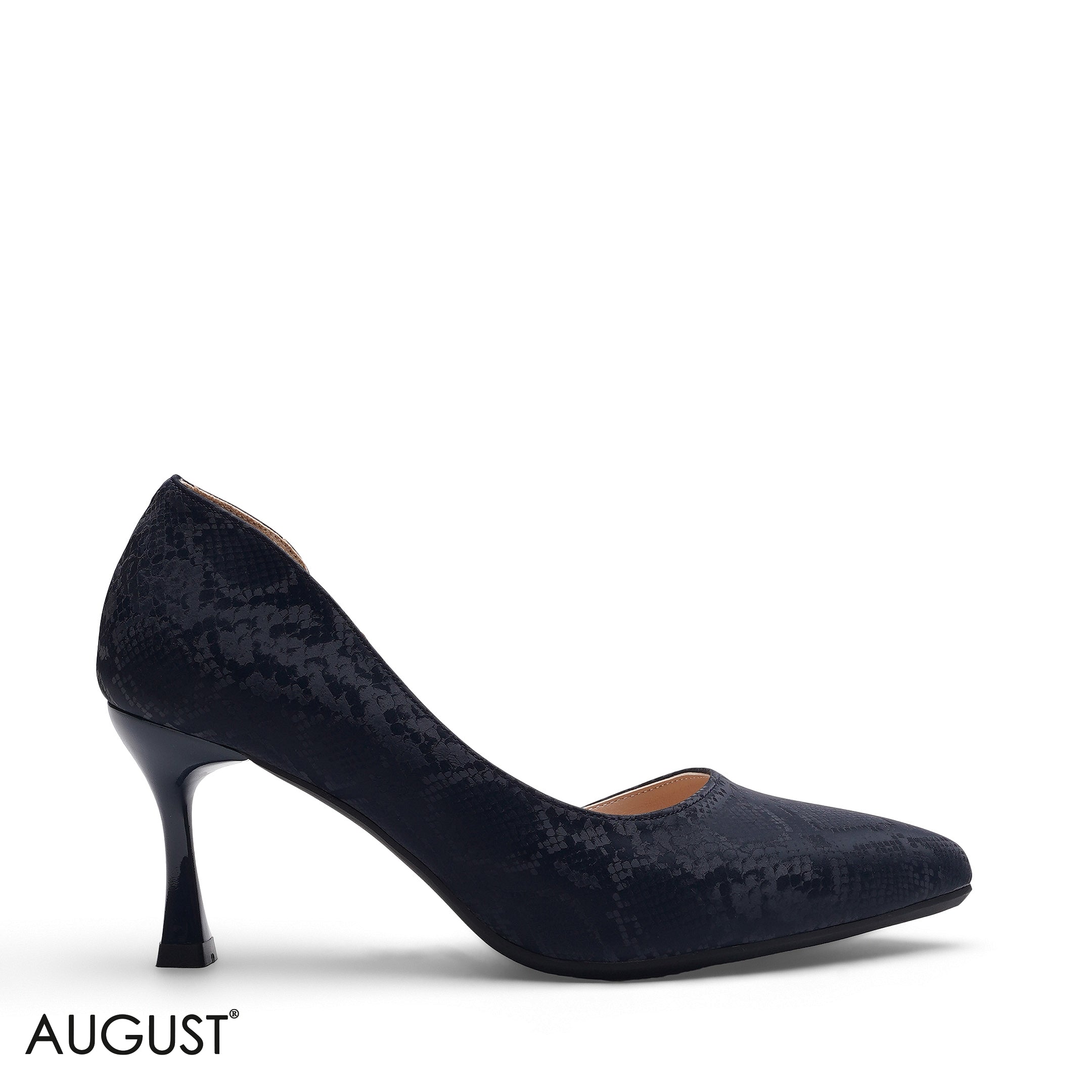 NAVY BLUE MODERN SIDE CUT FLARE HEEL PUMPS