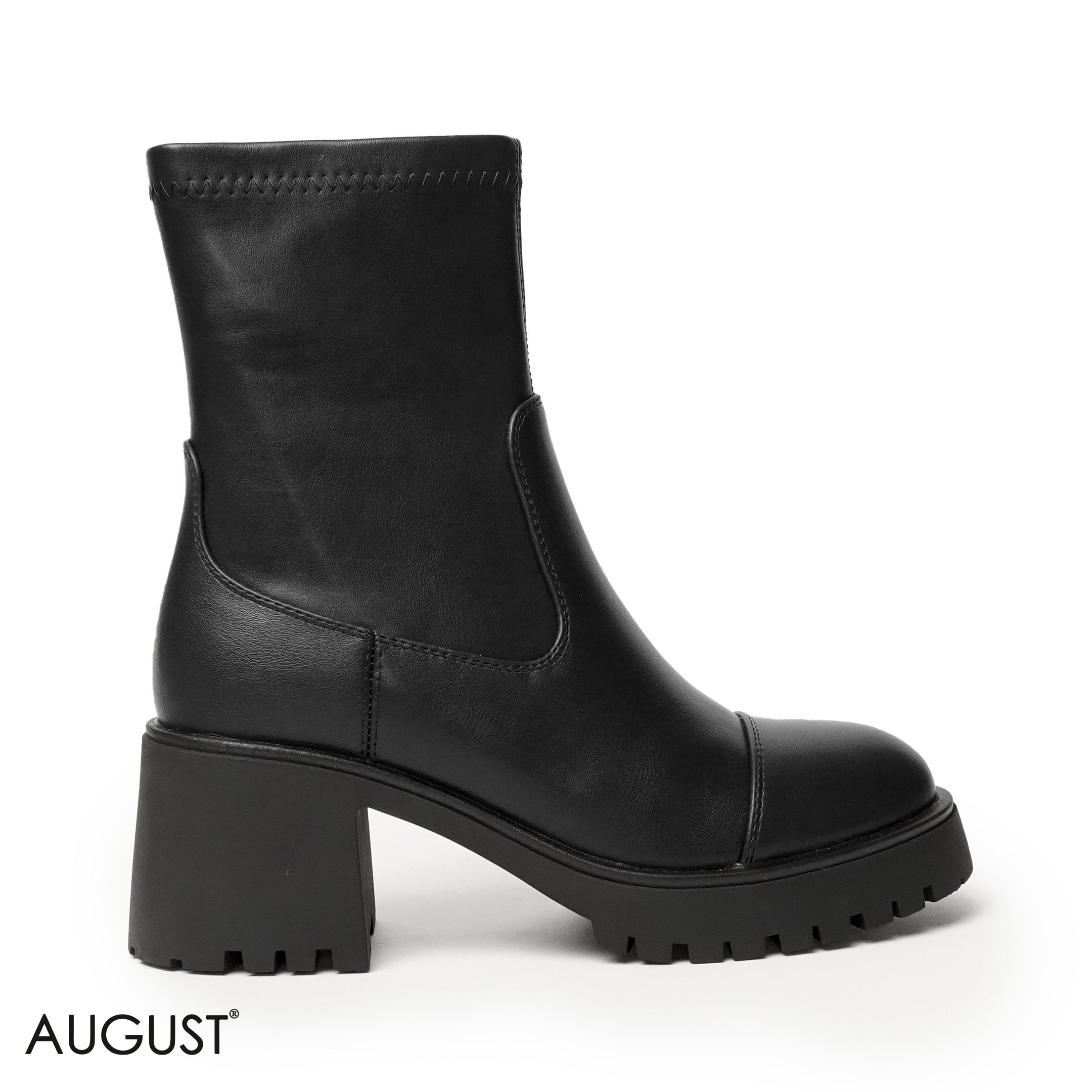 BLACK LEATHER ANKLE BOOTS WITH THICK SOLE