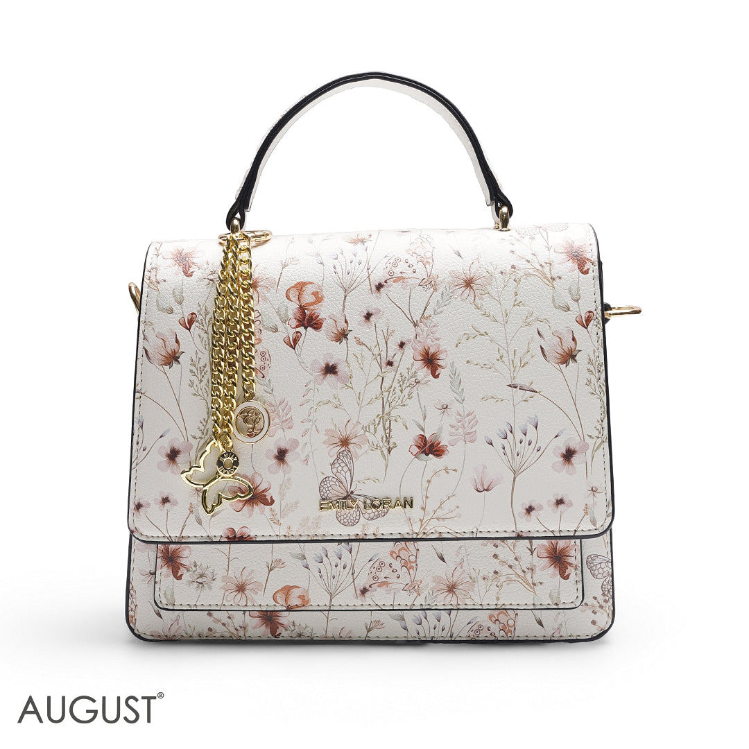 WHITE FLORAL SATCHEL BAG
