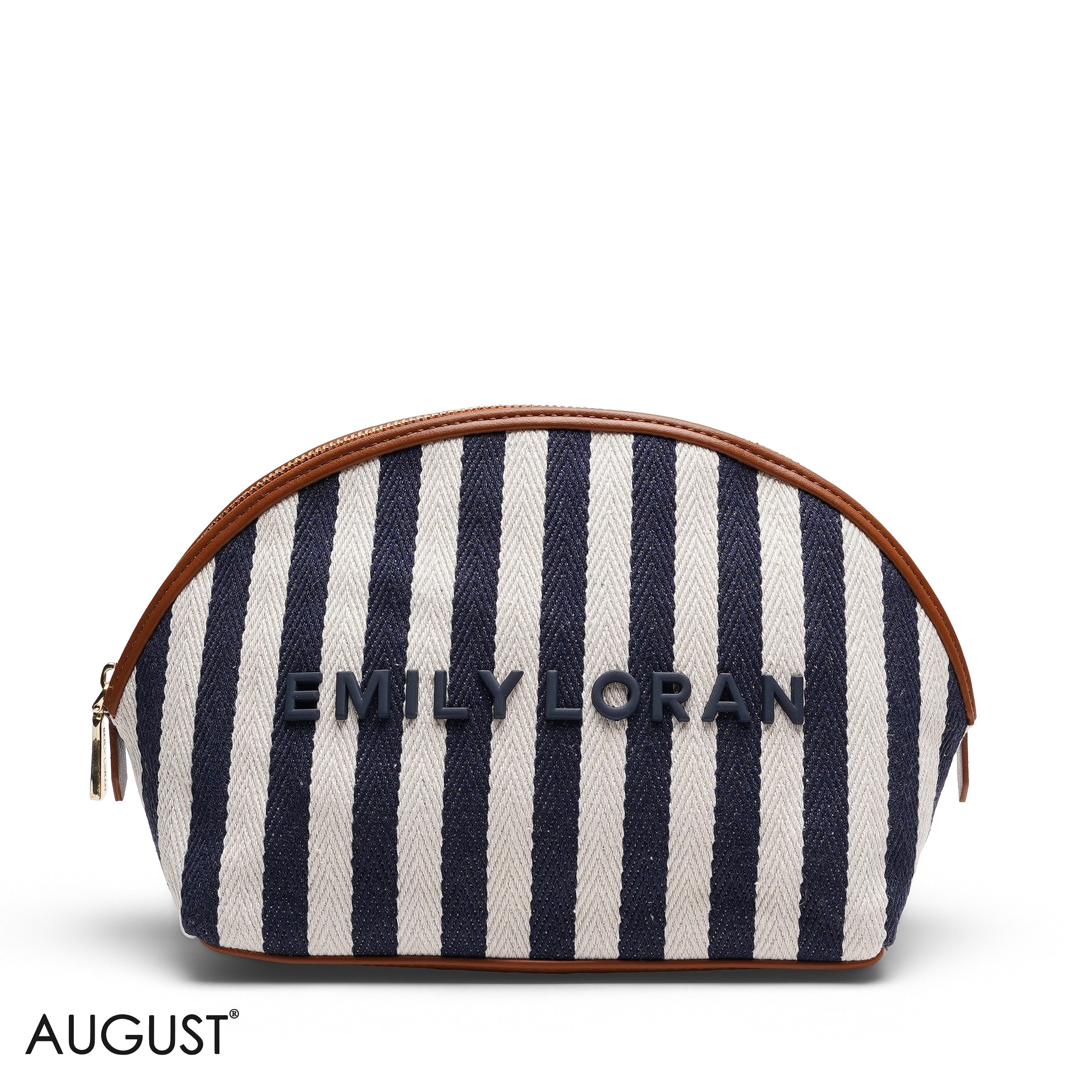 STRIPPED MAKEUP BAG WITH EMBOSSED LOGO