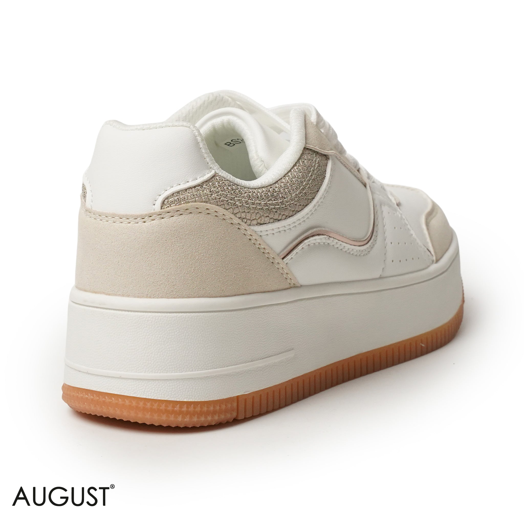 BEIGE LEATHER SNEAKERS WITH THICK SOLE