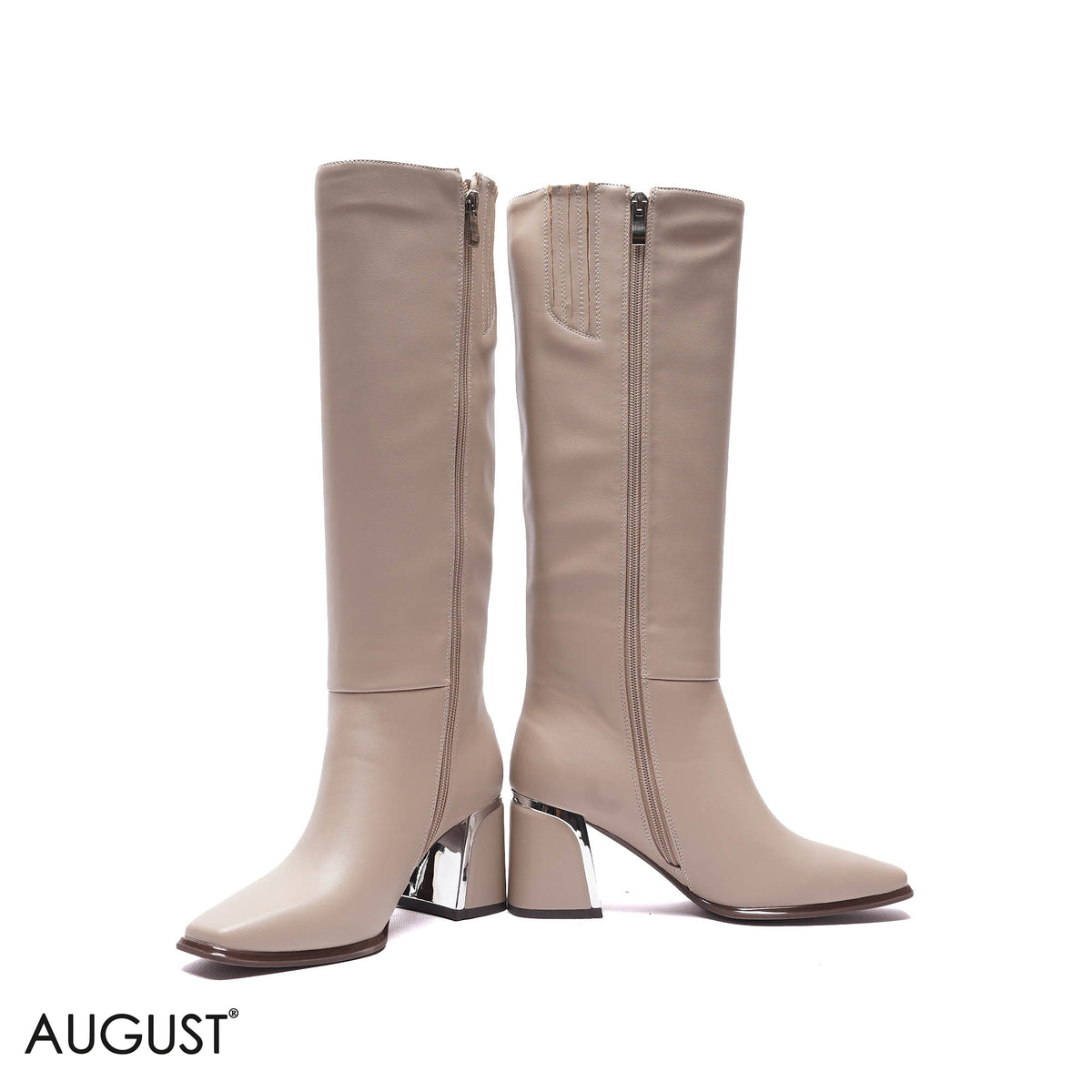 METALLIC-ACCENT SQUARE-TOE HIGH BOOTS