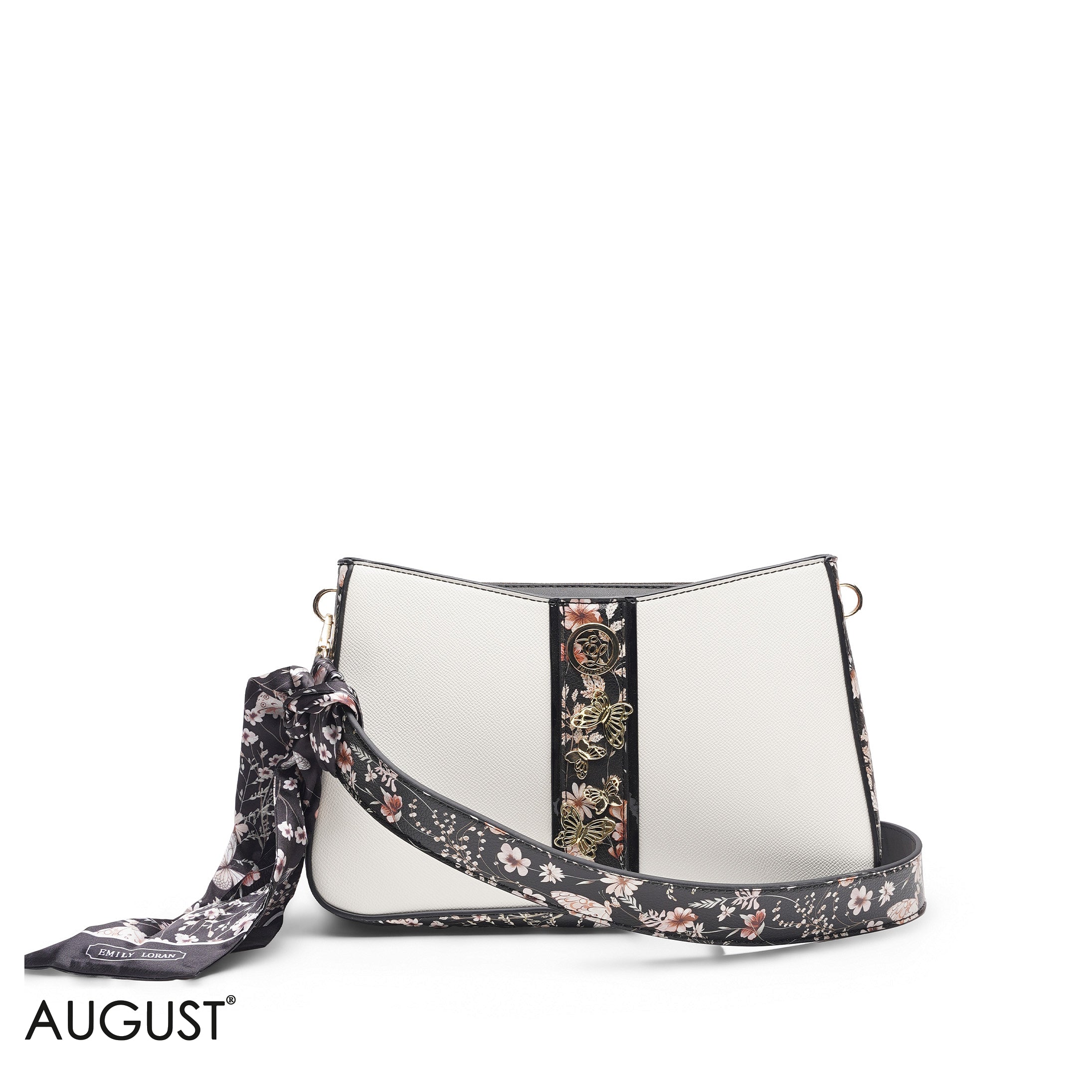 BLACK FLORAL TOTE WITH SCARF - MED