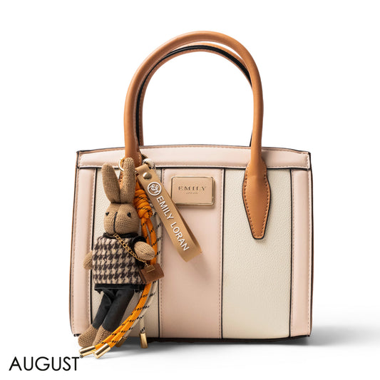 LIGHT COLORS SMOOTH LEATHER HANDBAG WITH ACCESSORIES -MED