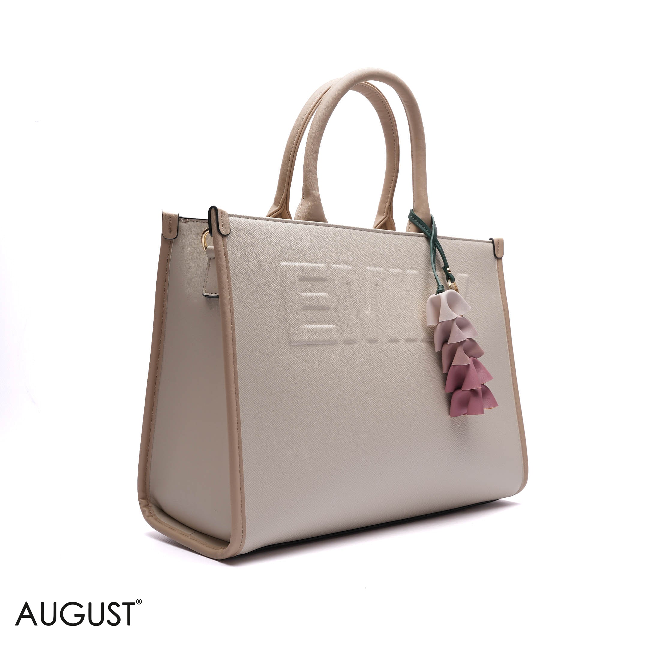 EMBOSSED LOGO TOTE BAG WITH TASSEL CHARM - LARGE