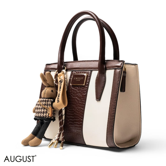 BROWN SMOOTH LEATHER HANDBAG WITH ACCESSORIES -MED