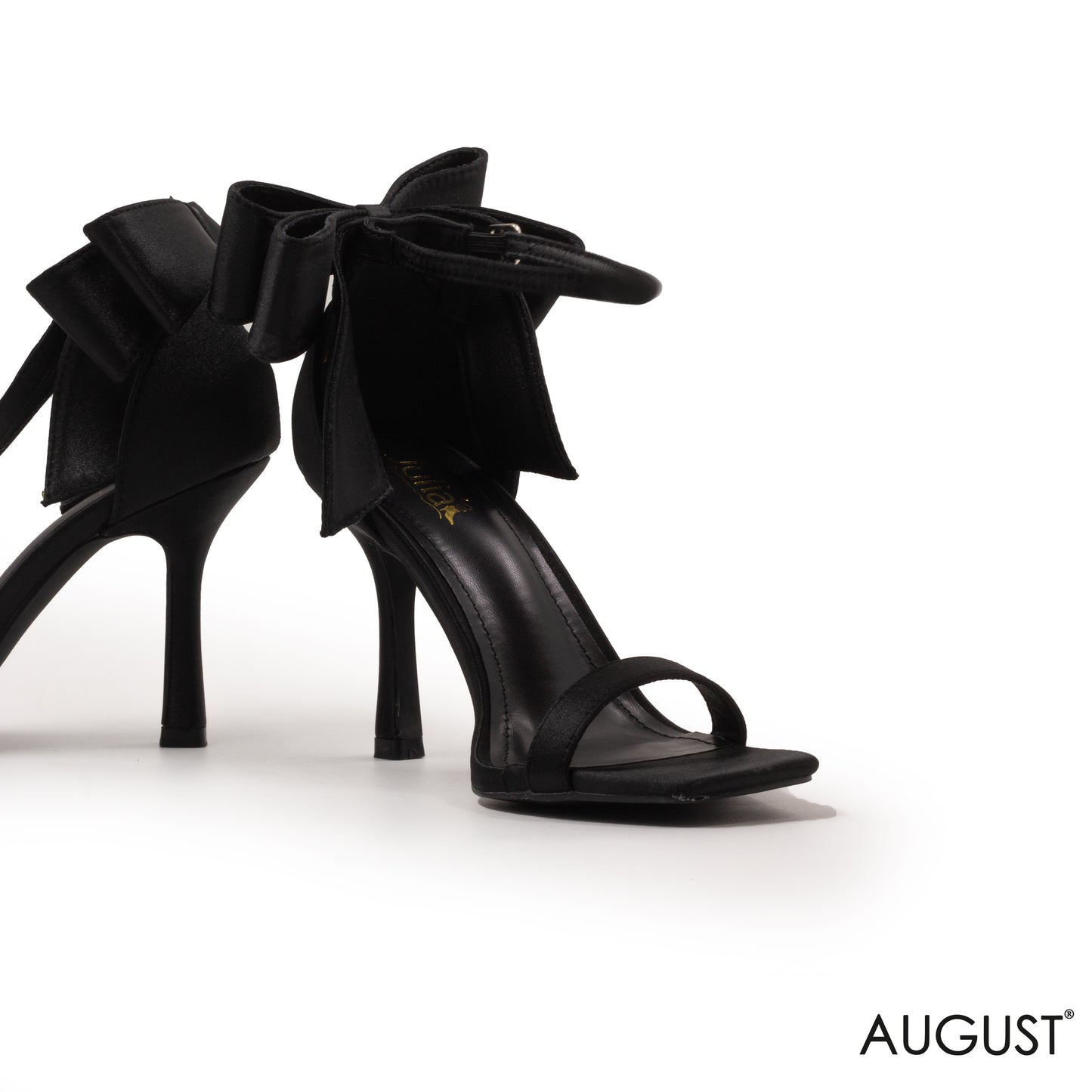 SATIN HEELED SANDALS WITH BOW ANKLE STRAP