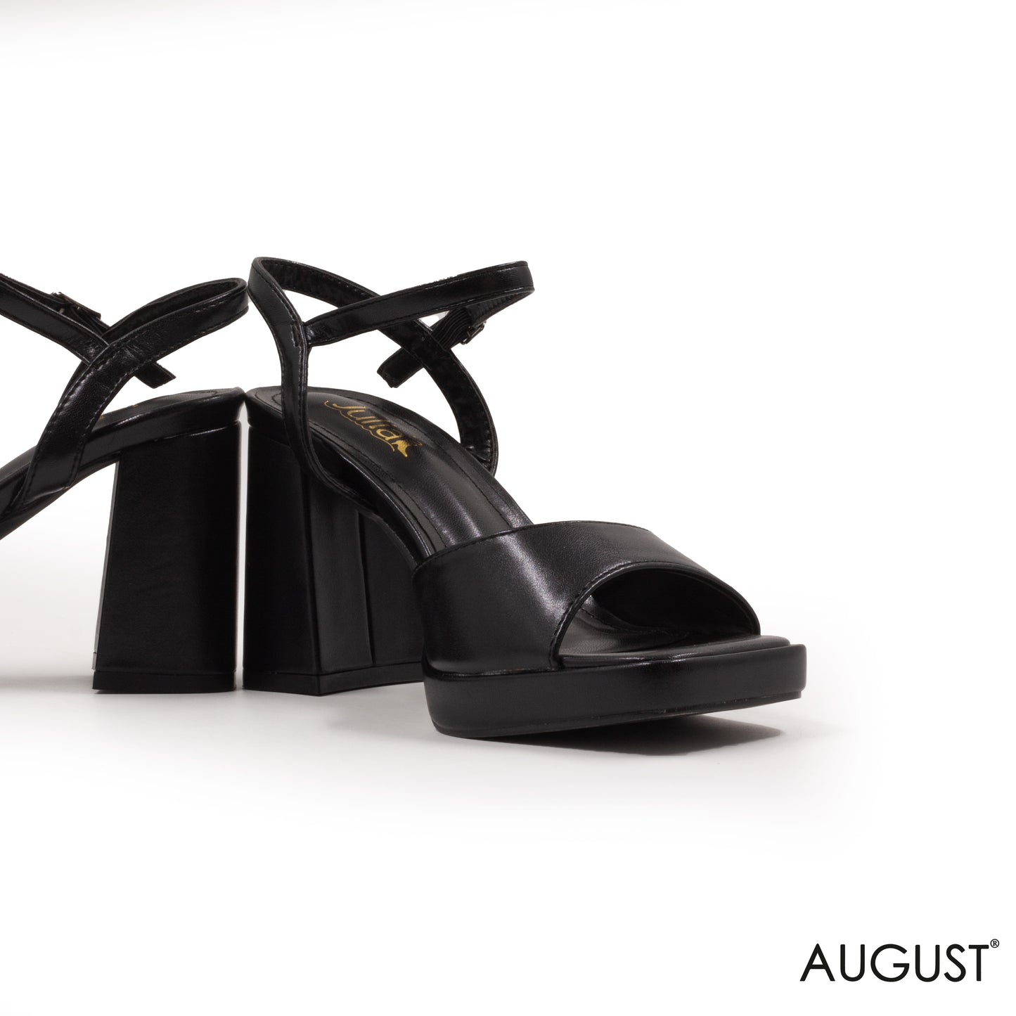 SMOOTH BLACK PLATFORM SANDALS WITH BUCKLE