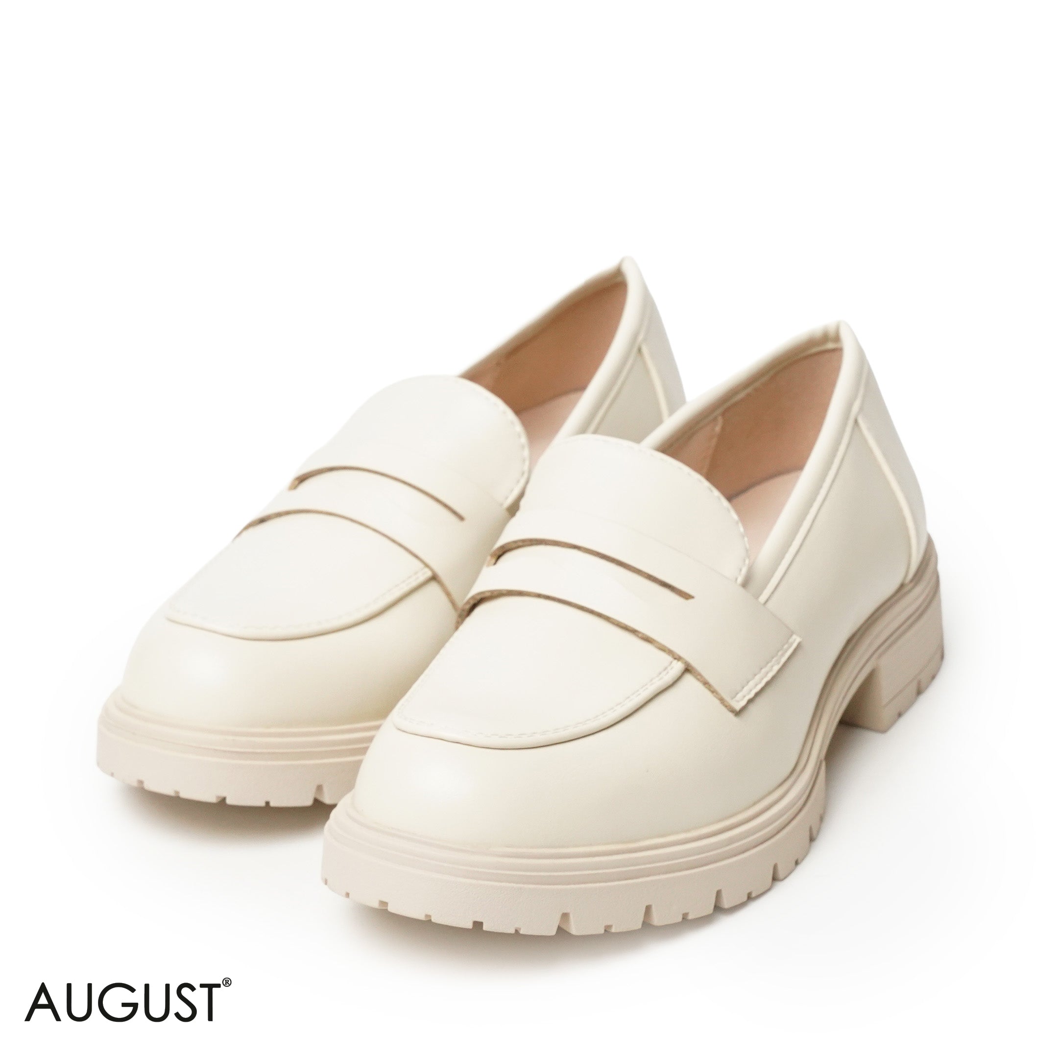 CREAM LEATHER LOAFERS WITH CHUNKY SOLE