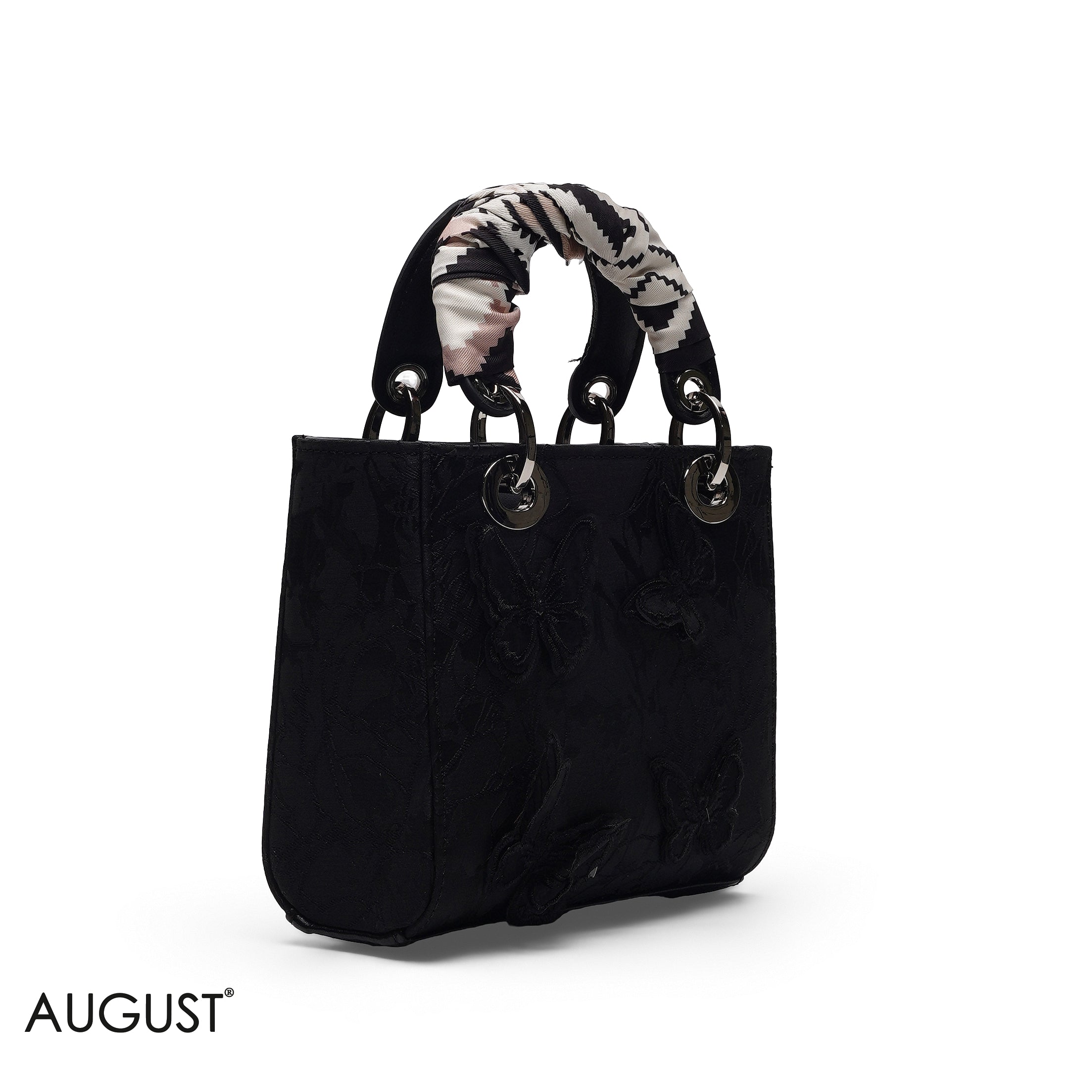 BLACK BUTTERFLY EMBROIDERED LACE TOTE BAG