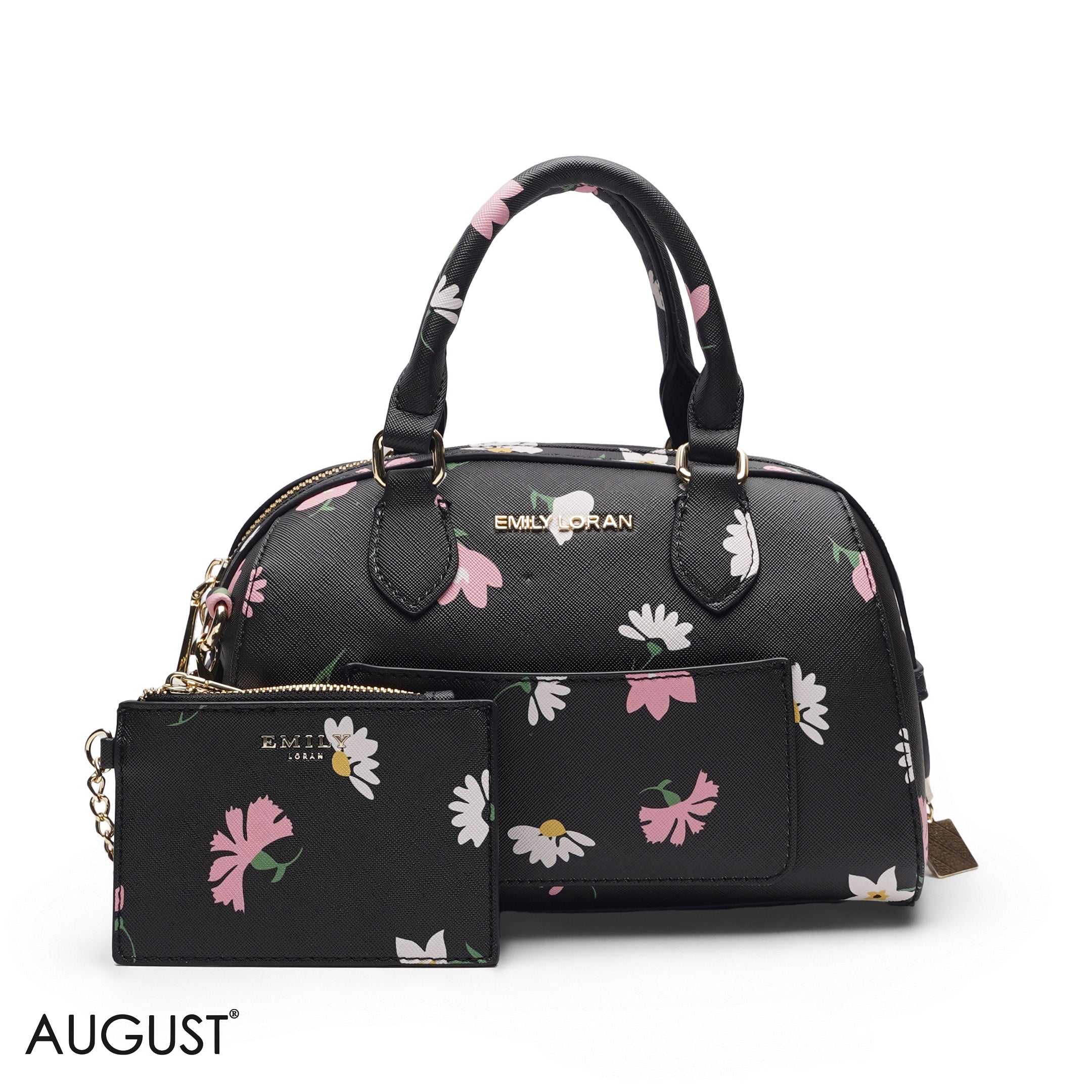 BLACK FLORAL BAG WITH FRONT POUCH - SMALL