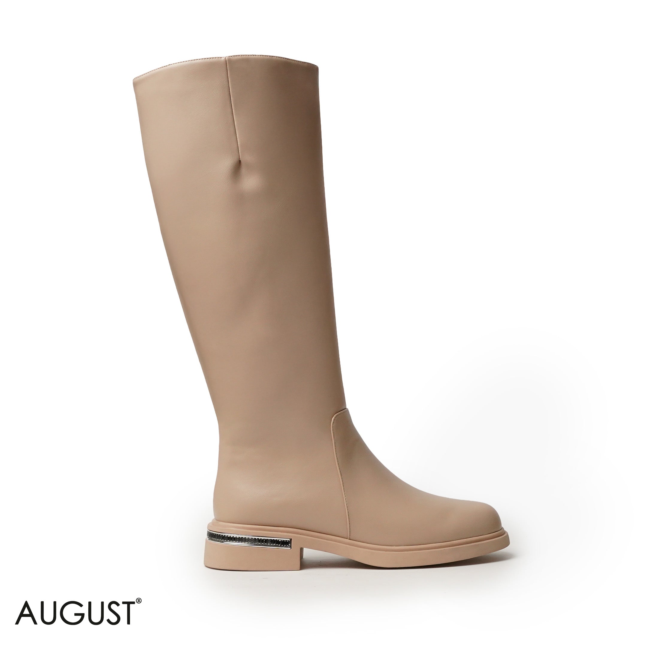 BEIGE SMOOTH LEATHER LONG BOOTS WITH SIDE ZIPPER