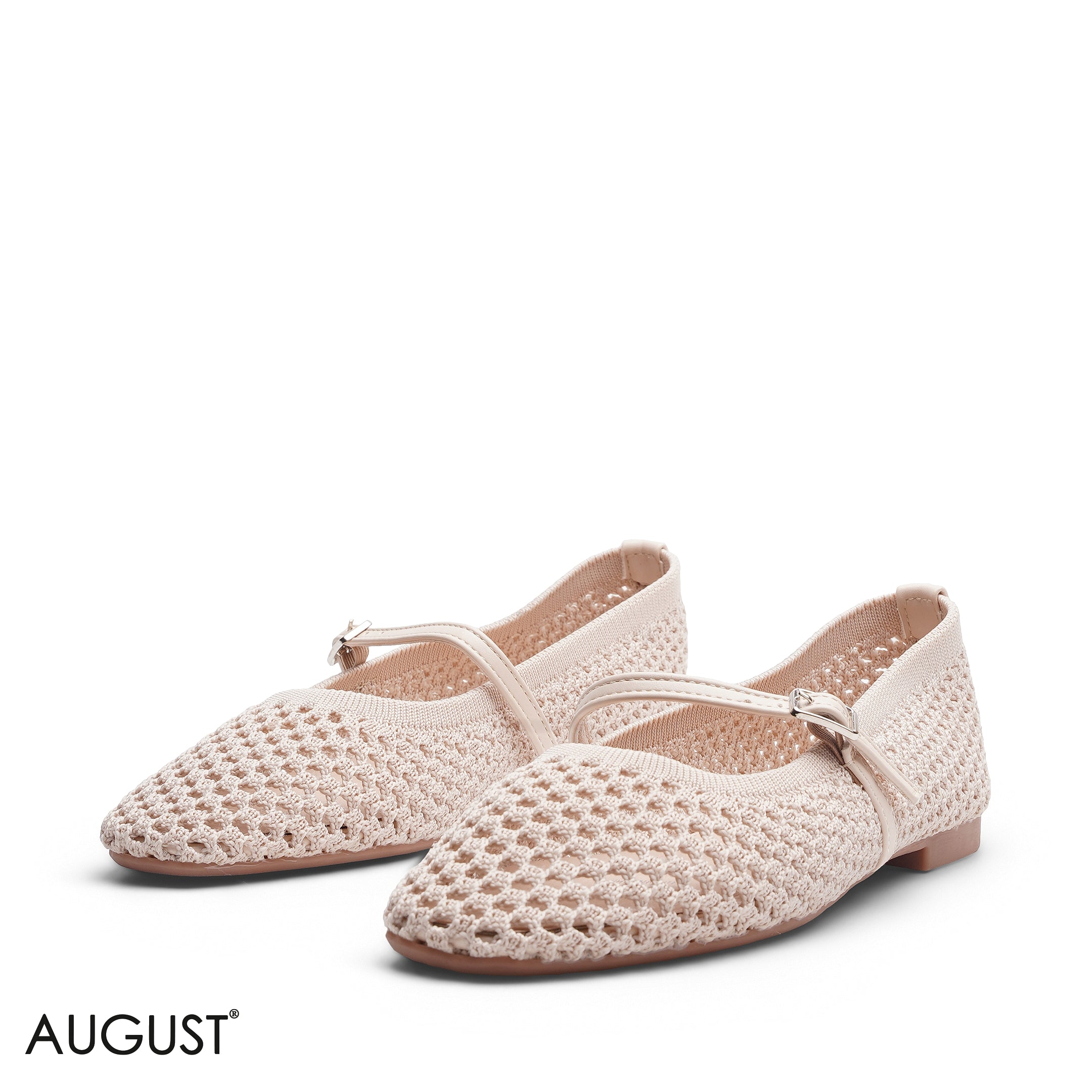BEIGE KNIT OPEN WEAVE MARY JANE FLATS