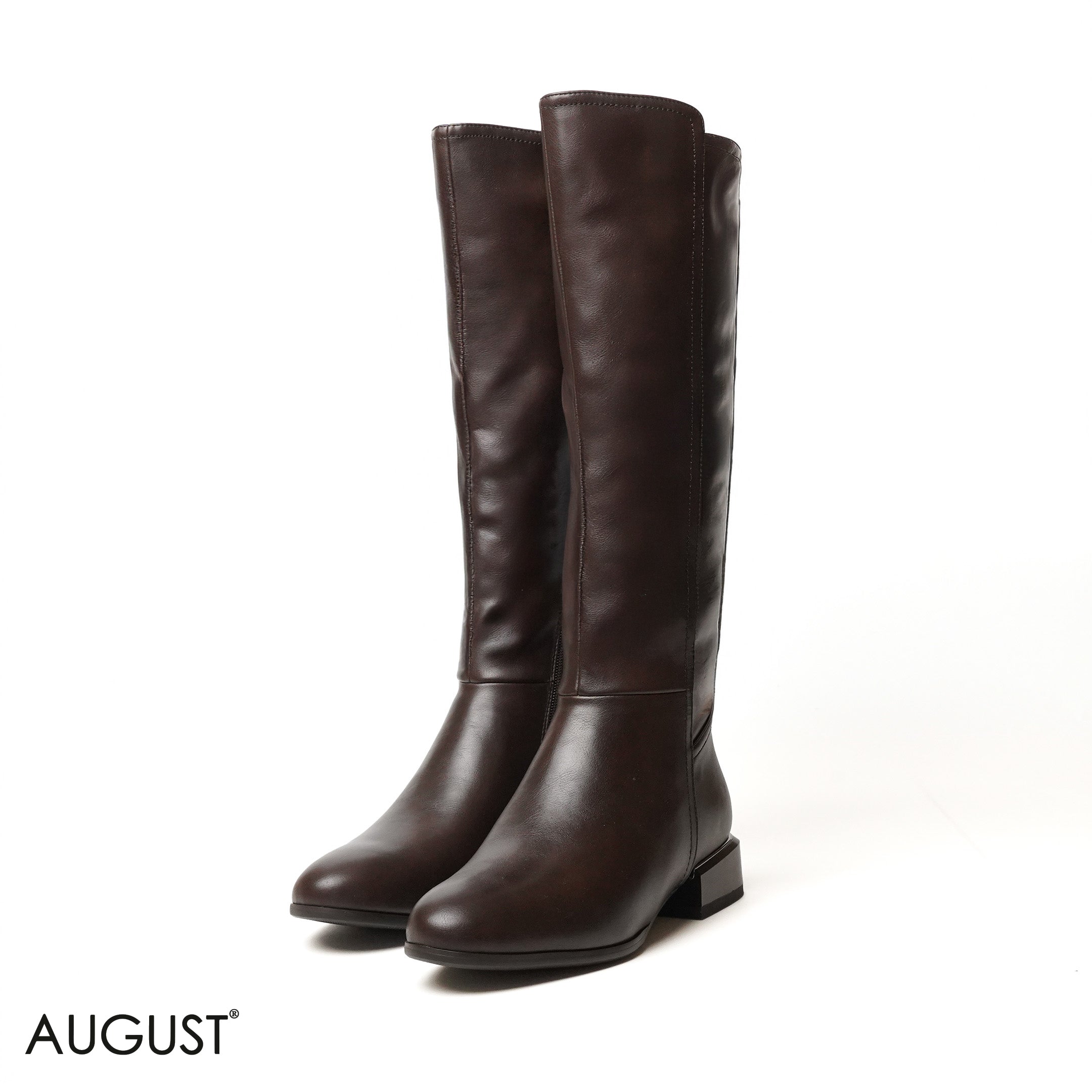 BROWN LEATHER LONG BOOTS WITH BACK ZIPPER