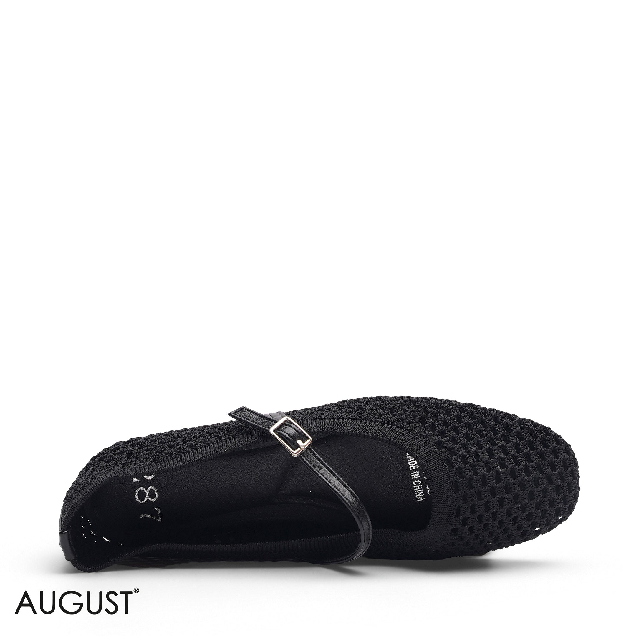 BLACK KNIT OPEN WEAVE MARY JANE FLATS