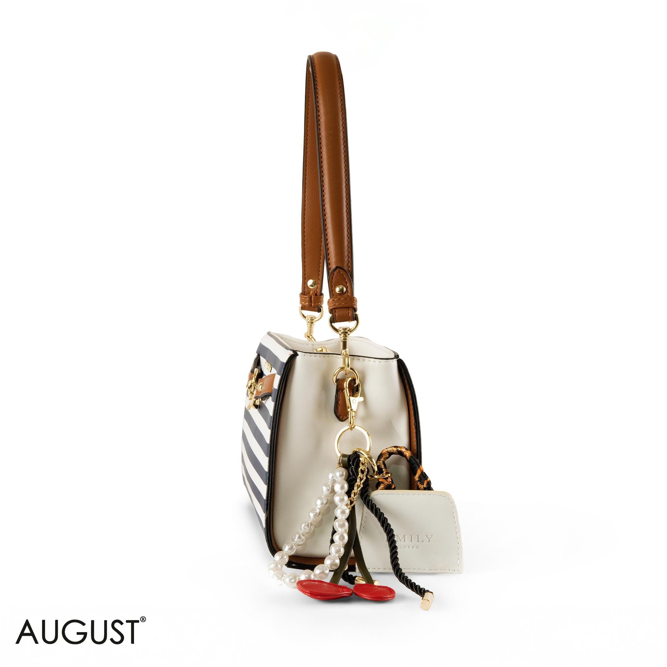 STRIPPED NAVY LEATHER SHOULDER BAG WITH ACCESSORIES- SMALL