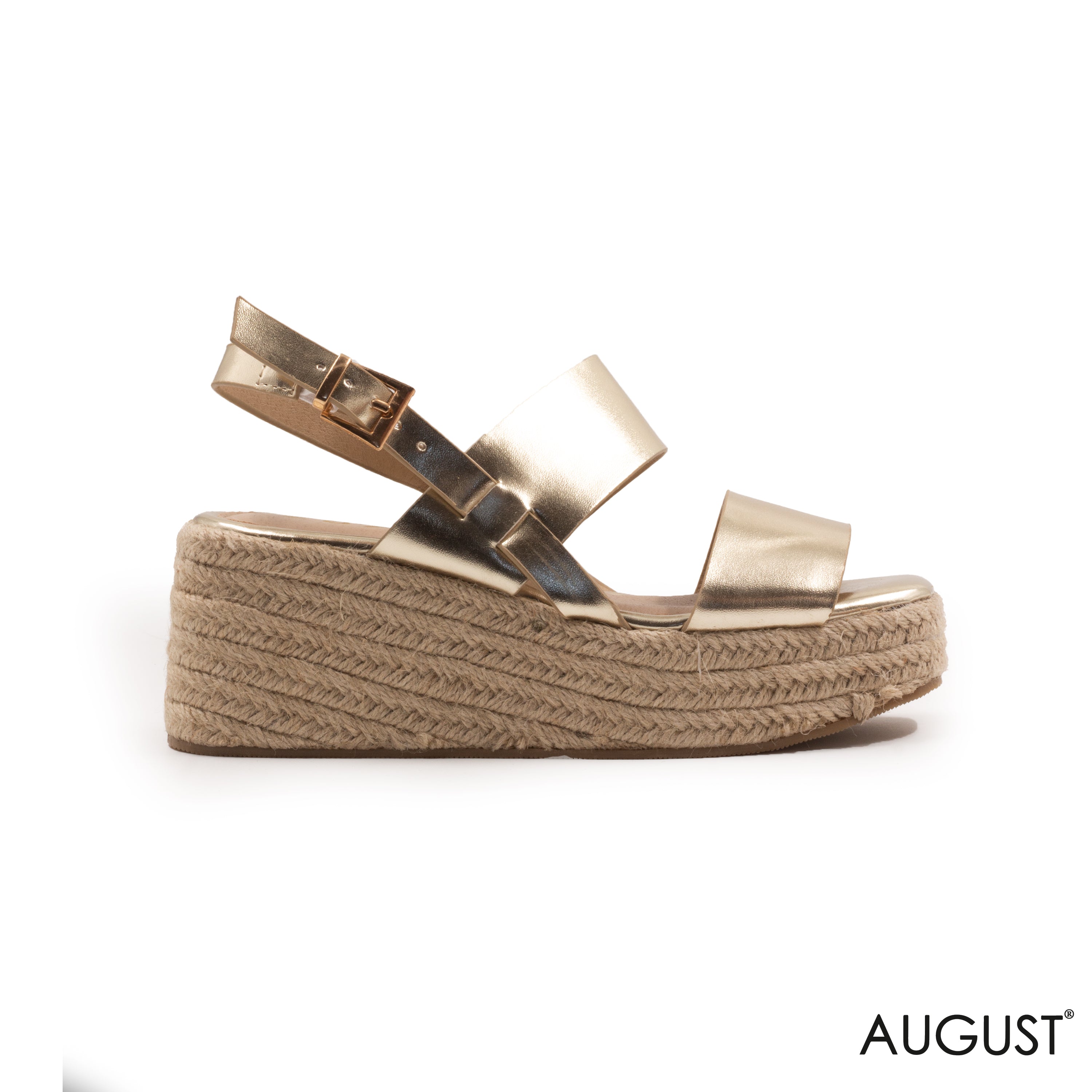 METALLIC STRAPPY SANDALS WITH WEDGE SOLE