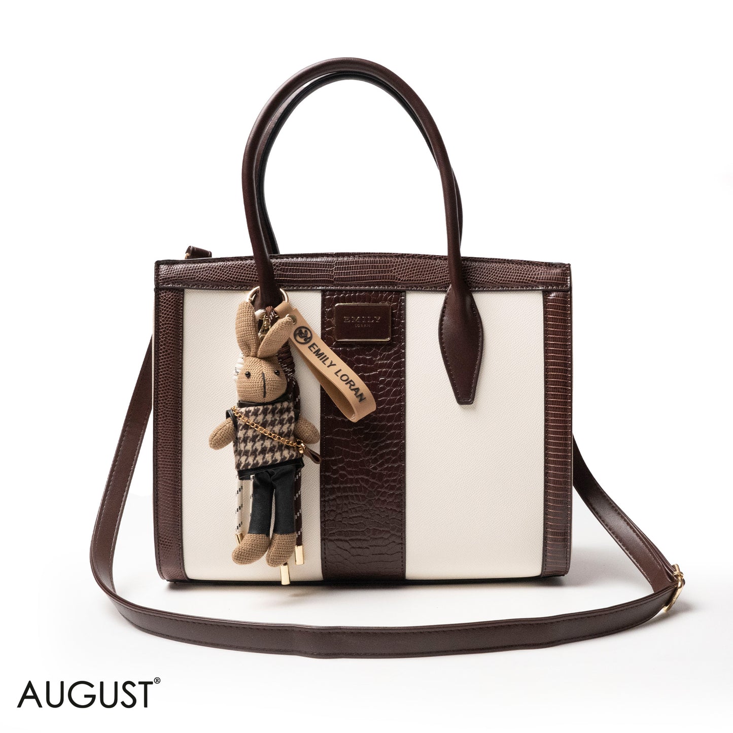 BROWN SMOOTH LEATHER HANDBAG WITH ACCESSORIES - LARGE