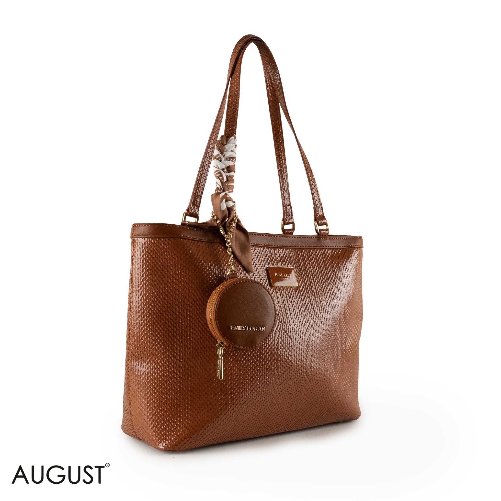 GLOSSY SNAKE LEATHER SHOULDER BAG WITH SCARF - LARGE