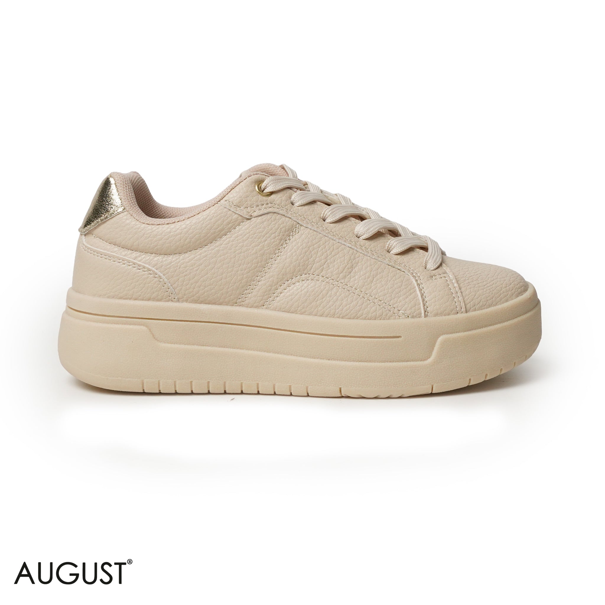 BEIGE LEATHER SNEAKERS WITH THICK SOLE