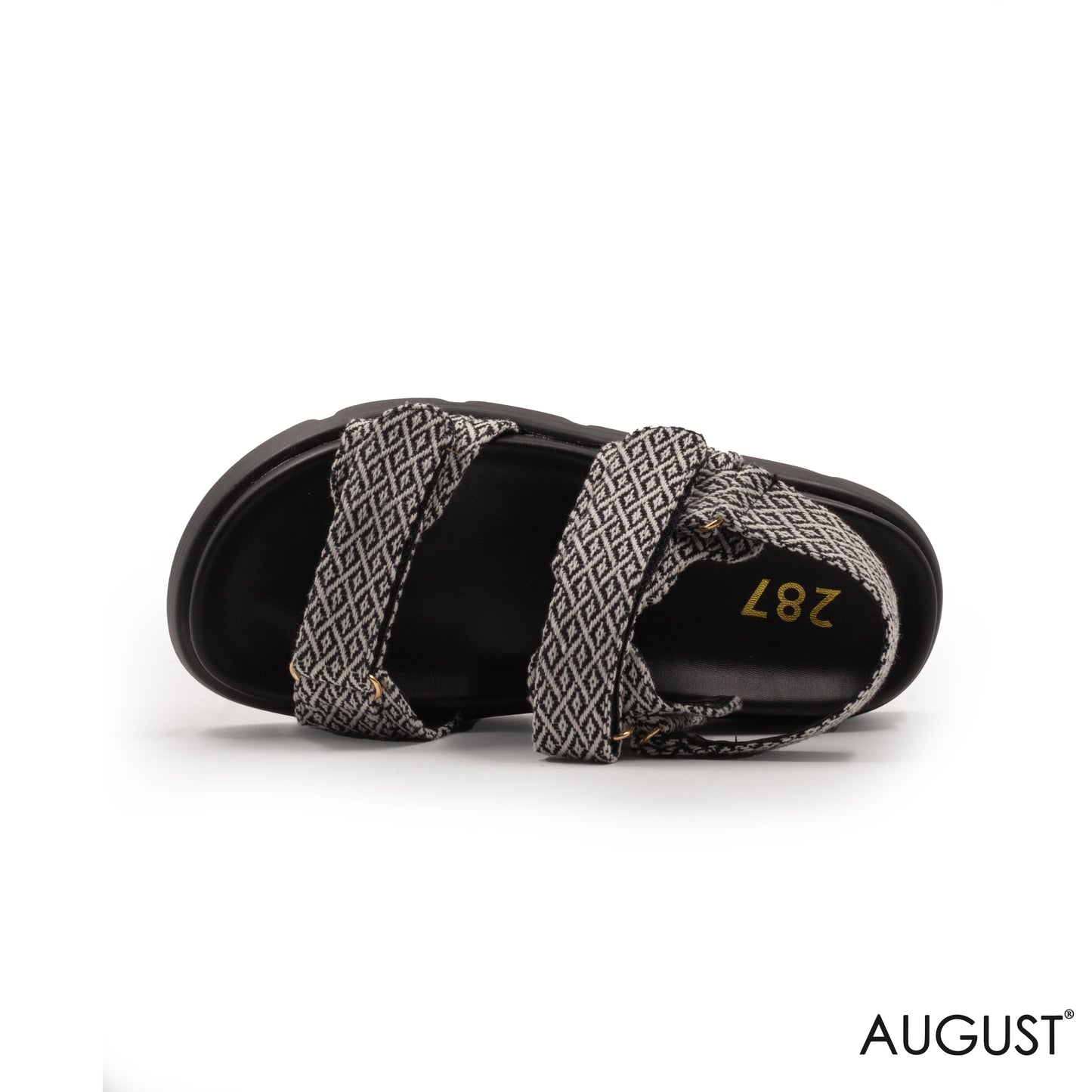 ENGRAVED FABRIC SANDAL WITH THICK LEATHER SOLE