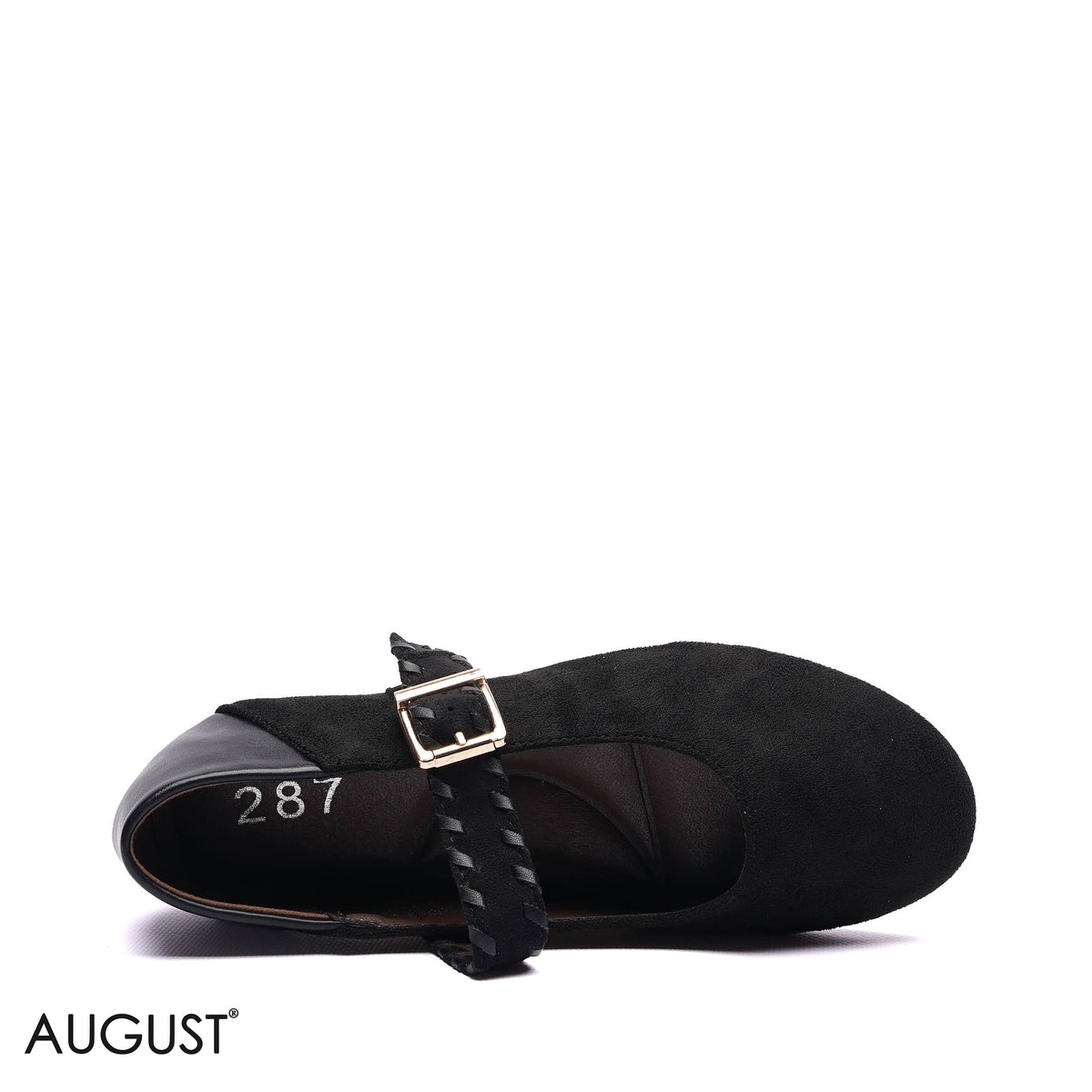 WOVEN STRAP SUEDE MARY JANE BALLET FLATS
