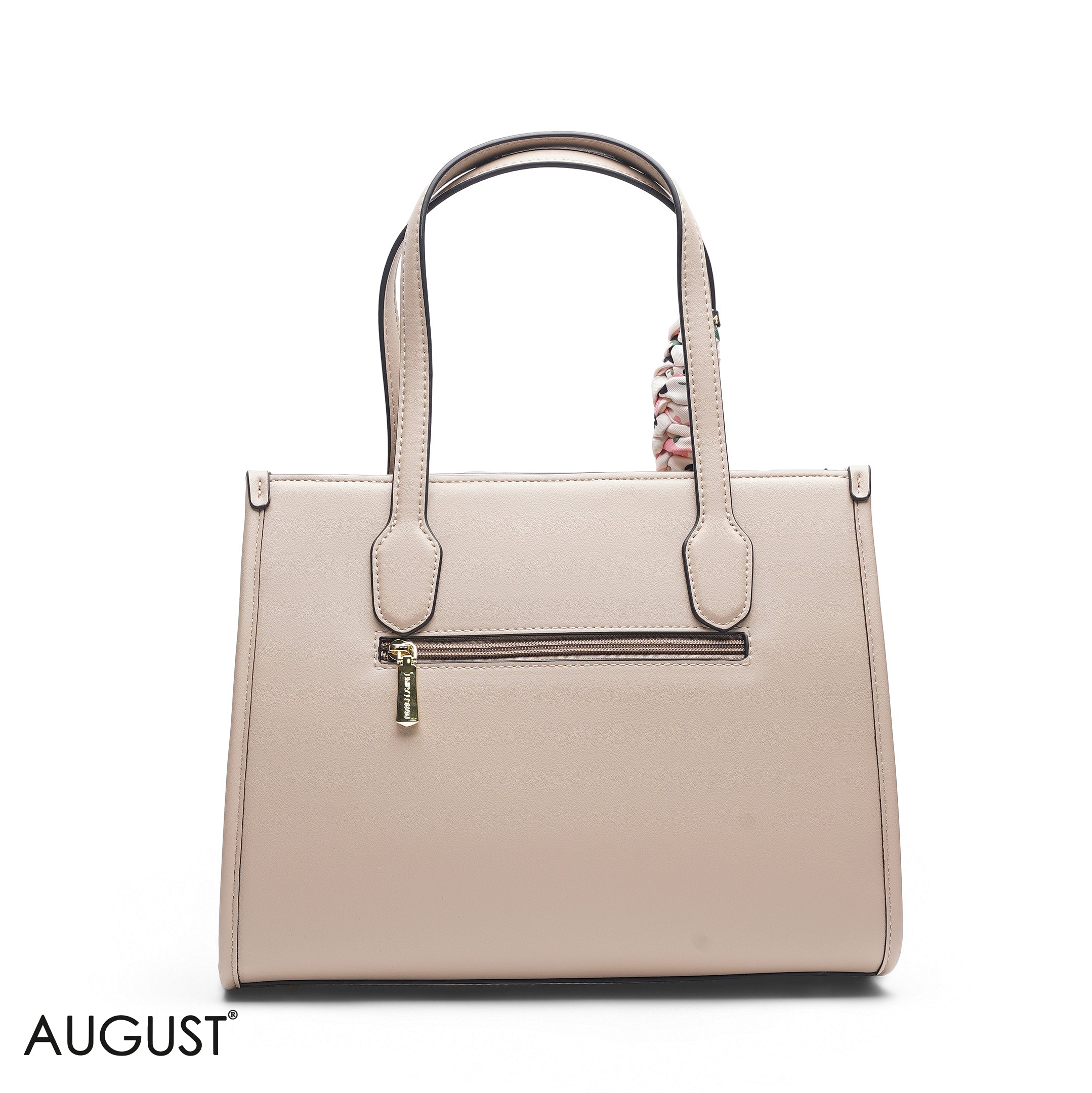 BEIGE & PINK SNAKESKIN TOTE WITH POUCH - LARGE