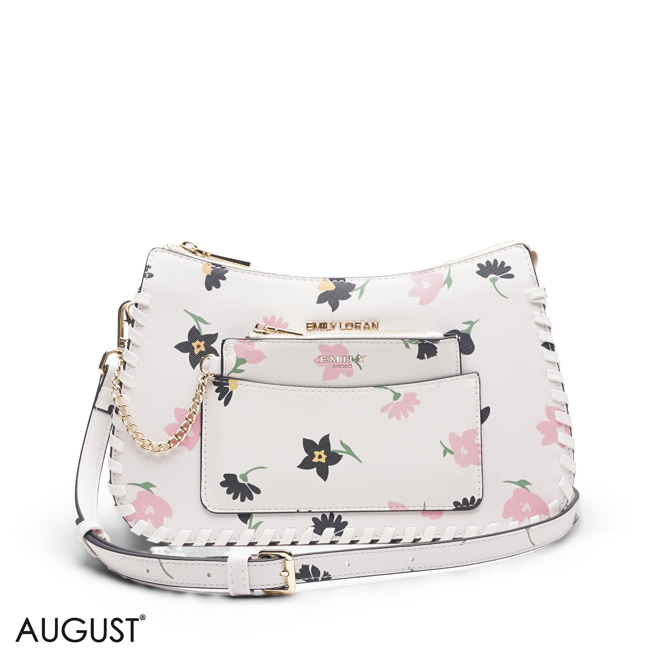 WHITE FLORAL BAG WITH HAND STRAP - MED