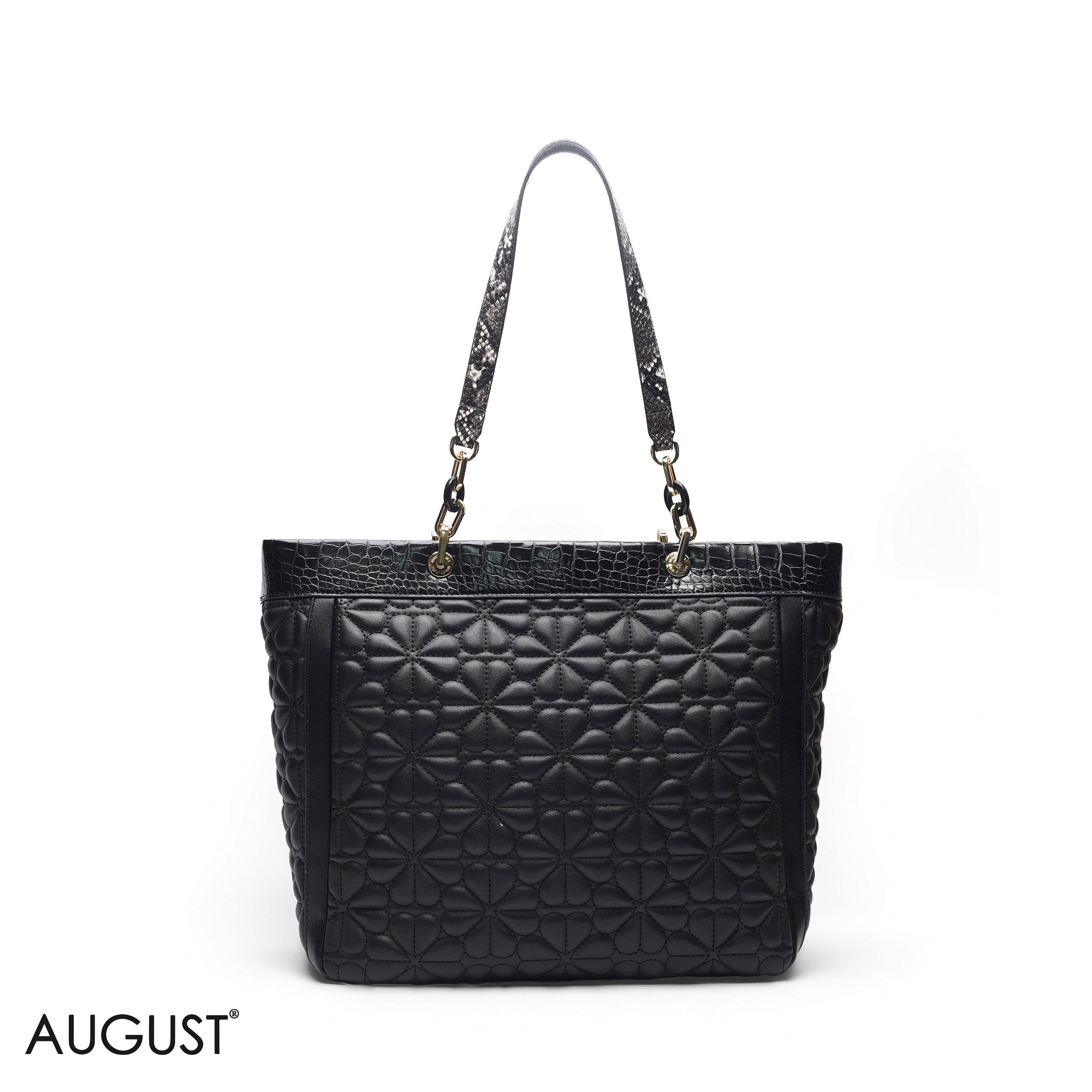 BLACK TOTE BAG WITH FLORAL SCARF - LARGE