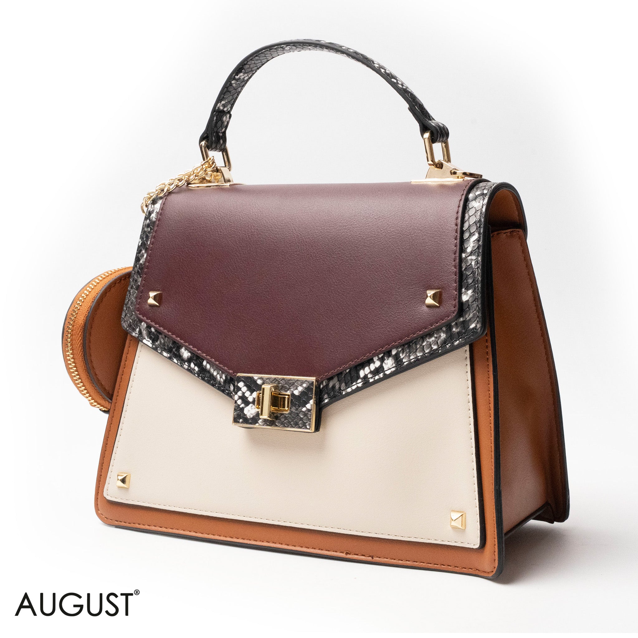 MIXED-COLOR LEATHER HANDBAG WITH FLAP - MED