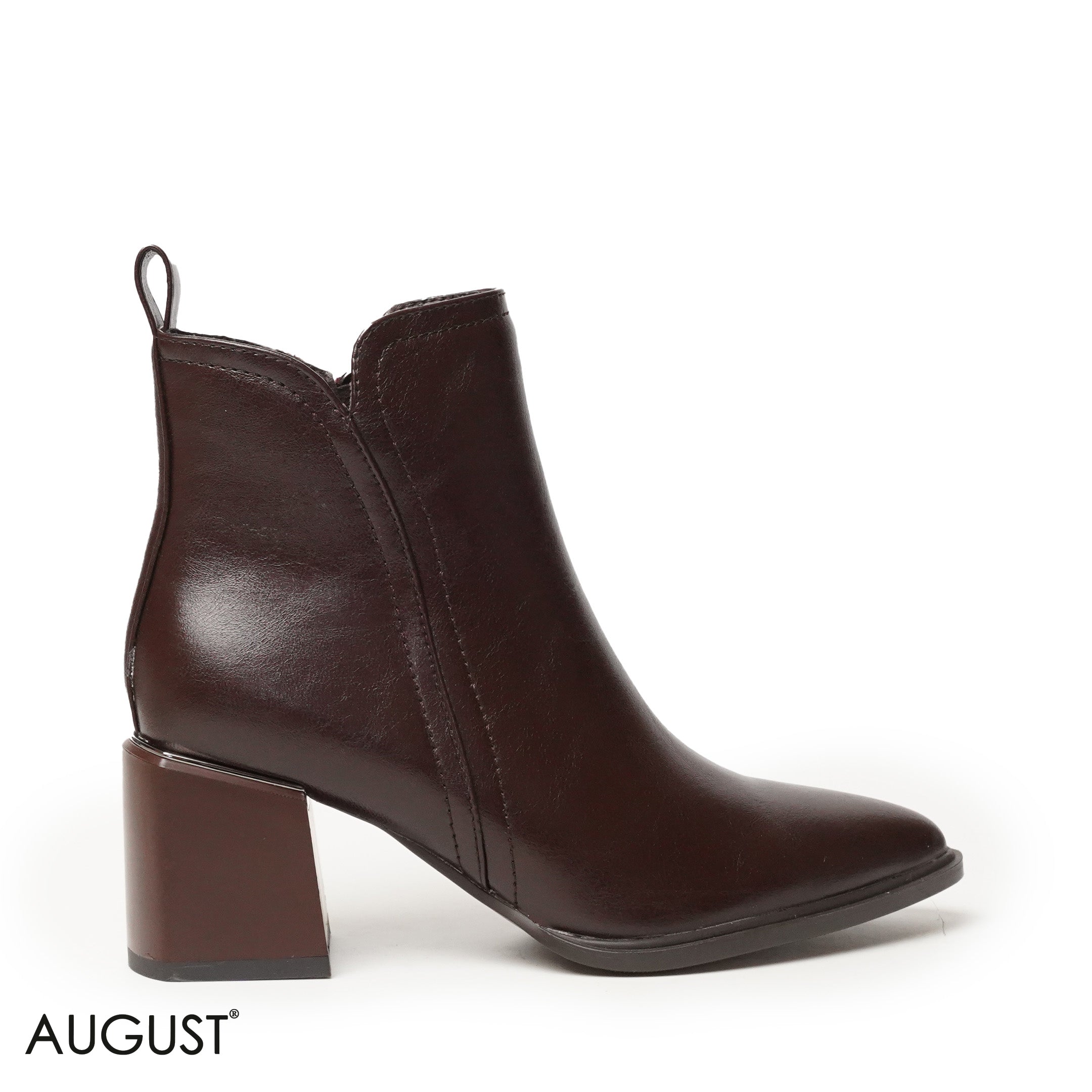 BROWN LEATHER HEELED BOOTS WITH SIDE ZIPPER