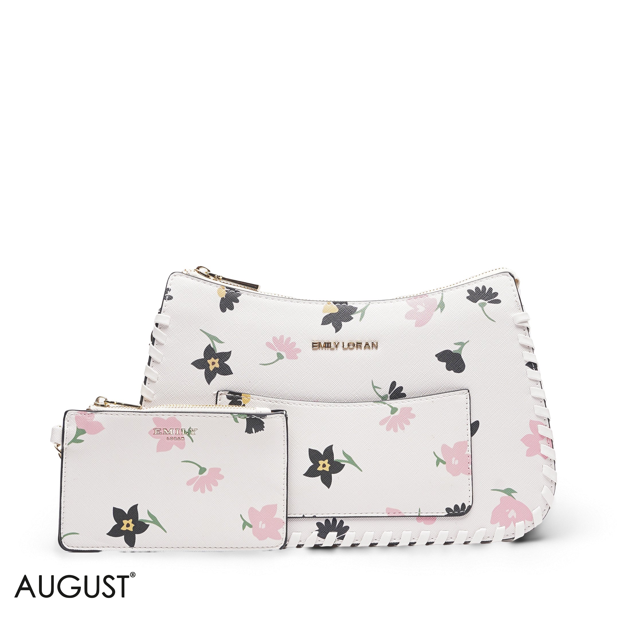 WHITE FLORAL BAG WITH HAND STRAP - MED