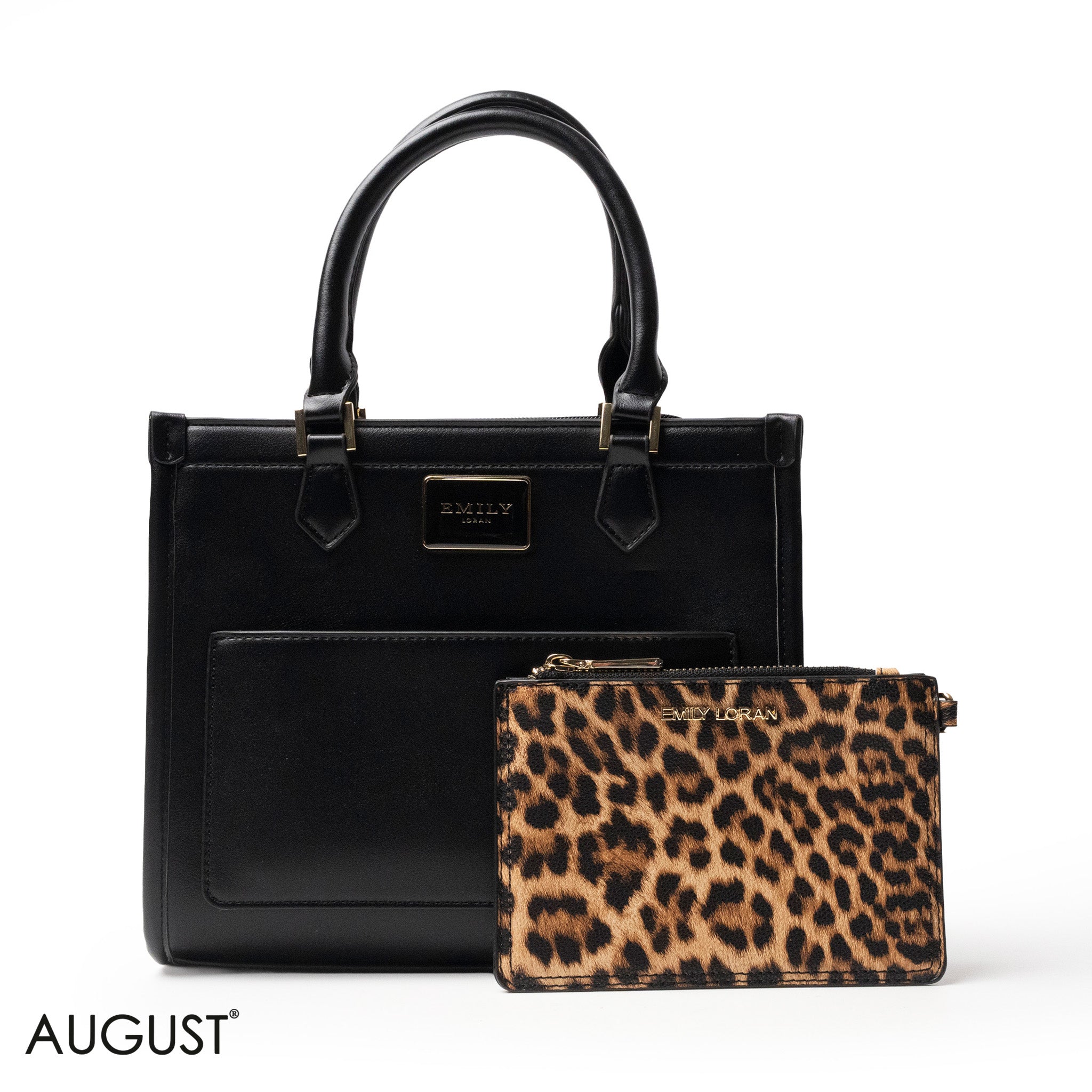 LEATHER HANDBAG WITH MINI WALLET IN LEOPARD PRINT - MED