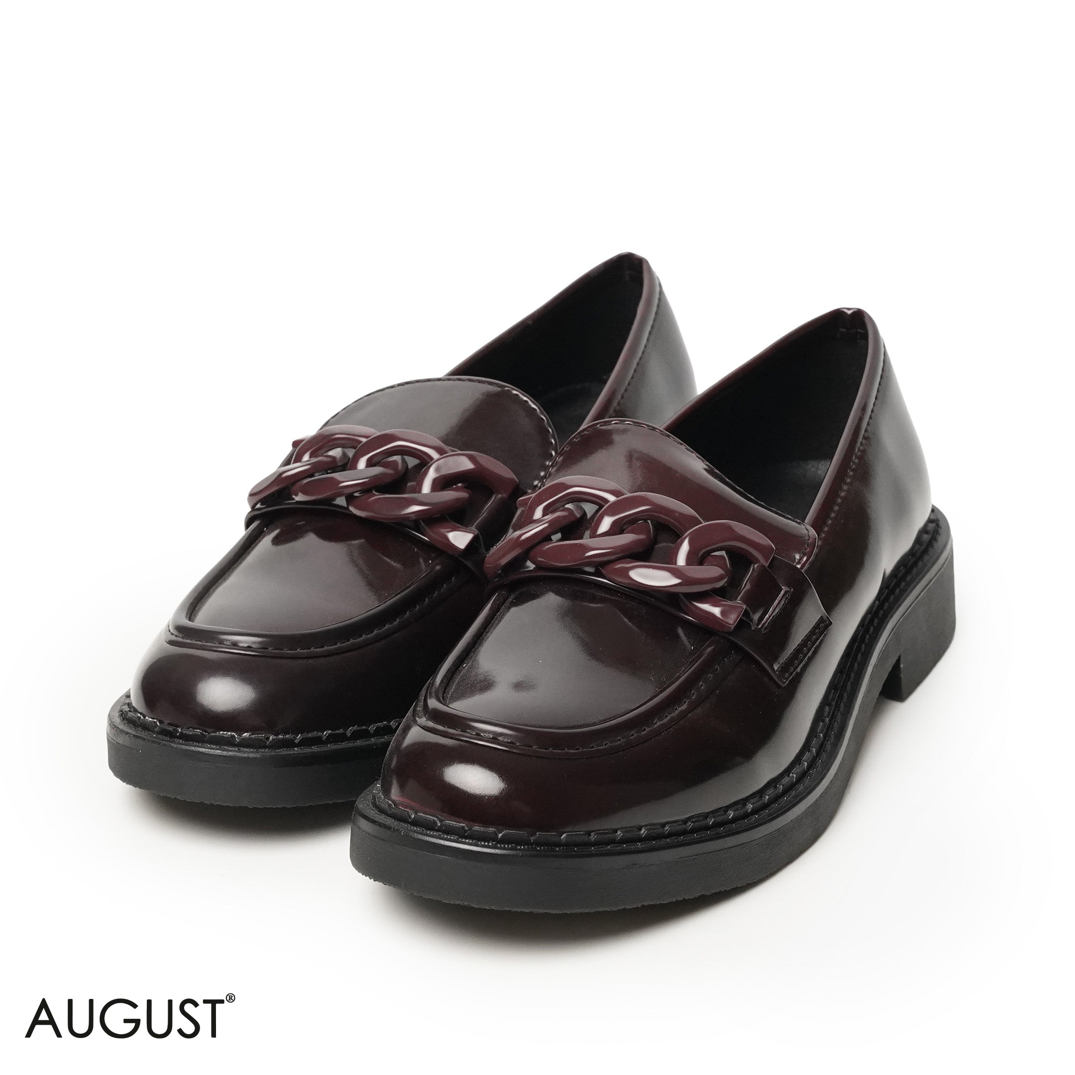 GLOSSY LEATHER LOAFERS WITH METAL BELT