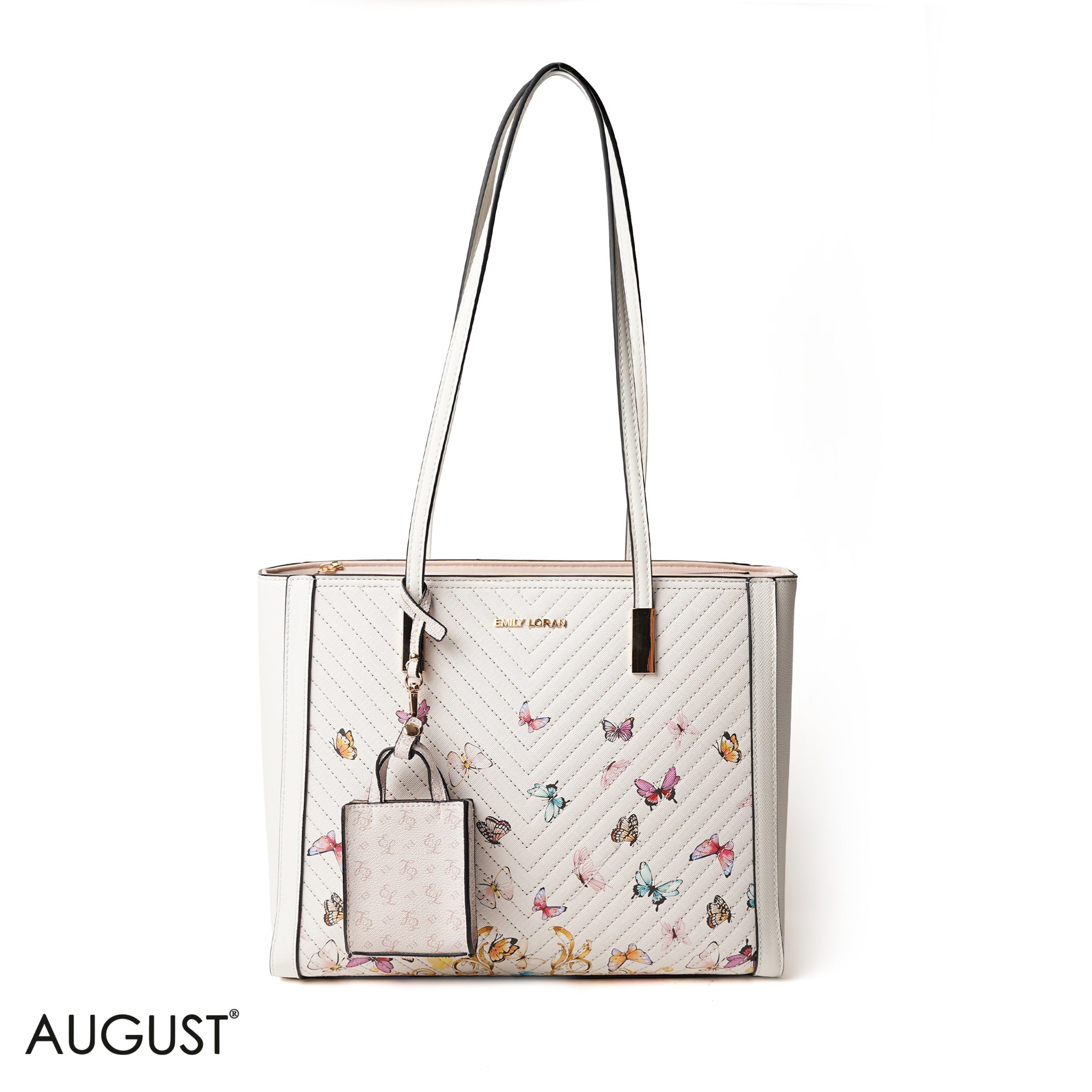 WHITE BUTTERFLY SHOULDER BAG WITH SIMPLE BUFF DETAIL - LARGE