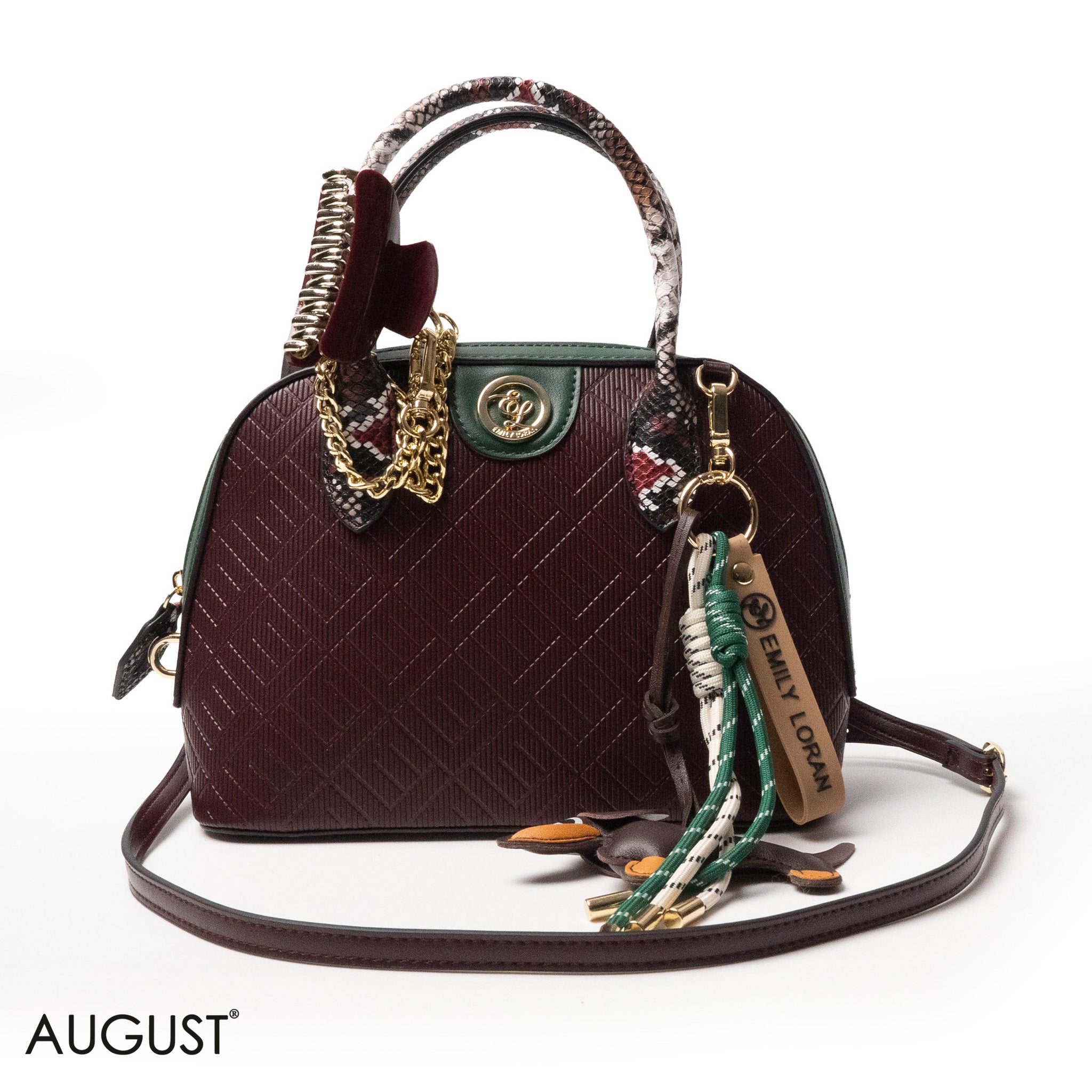 EMILY LORAN EMBOSSED LEATHER HANDBAG WITH ACCESSORIES - MED