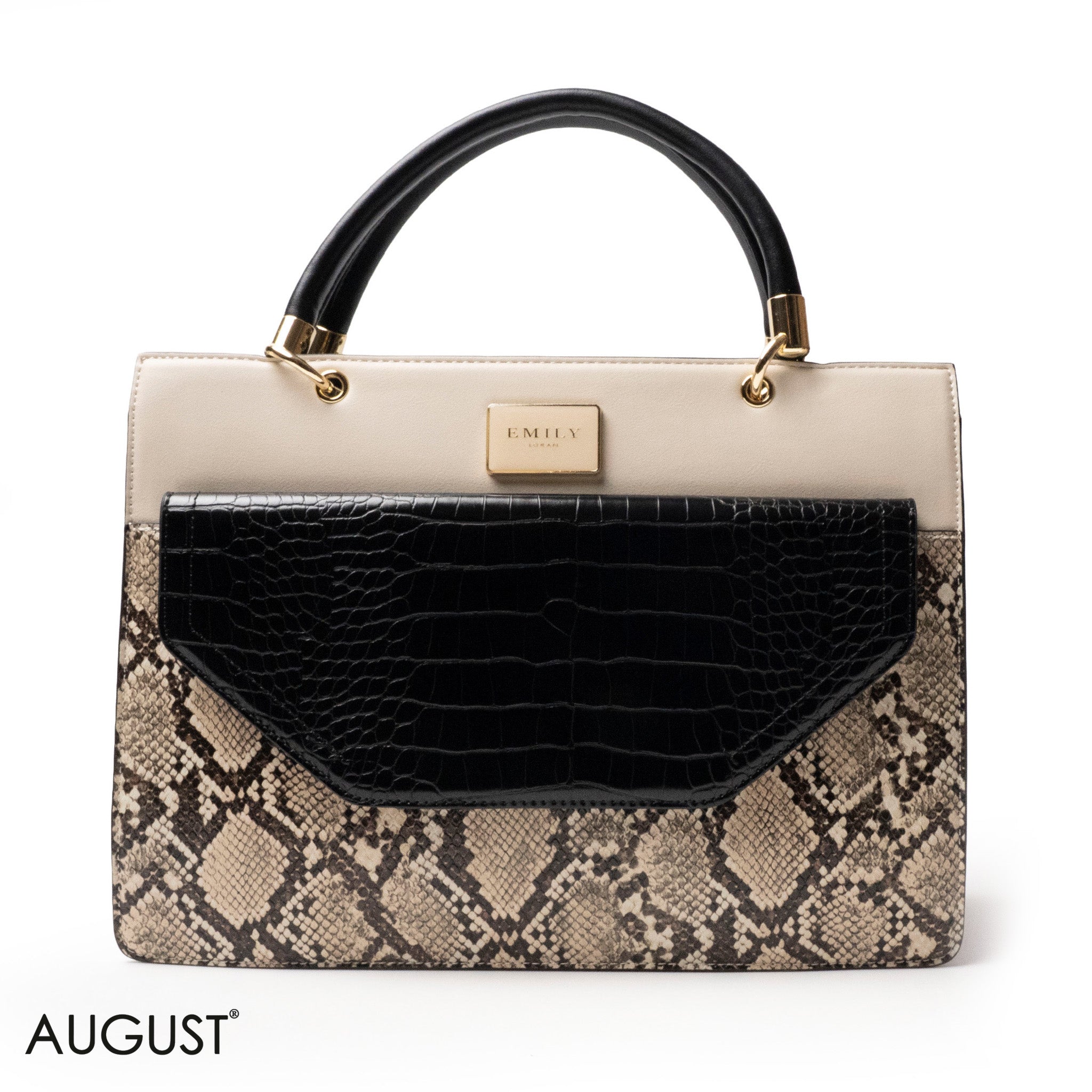 SNAKE LEATHER HANDBAG WITH FLAP - LARGE