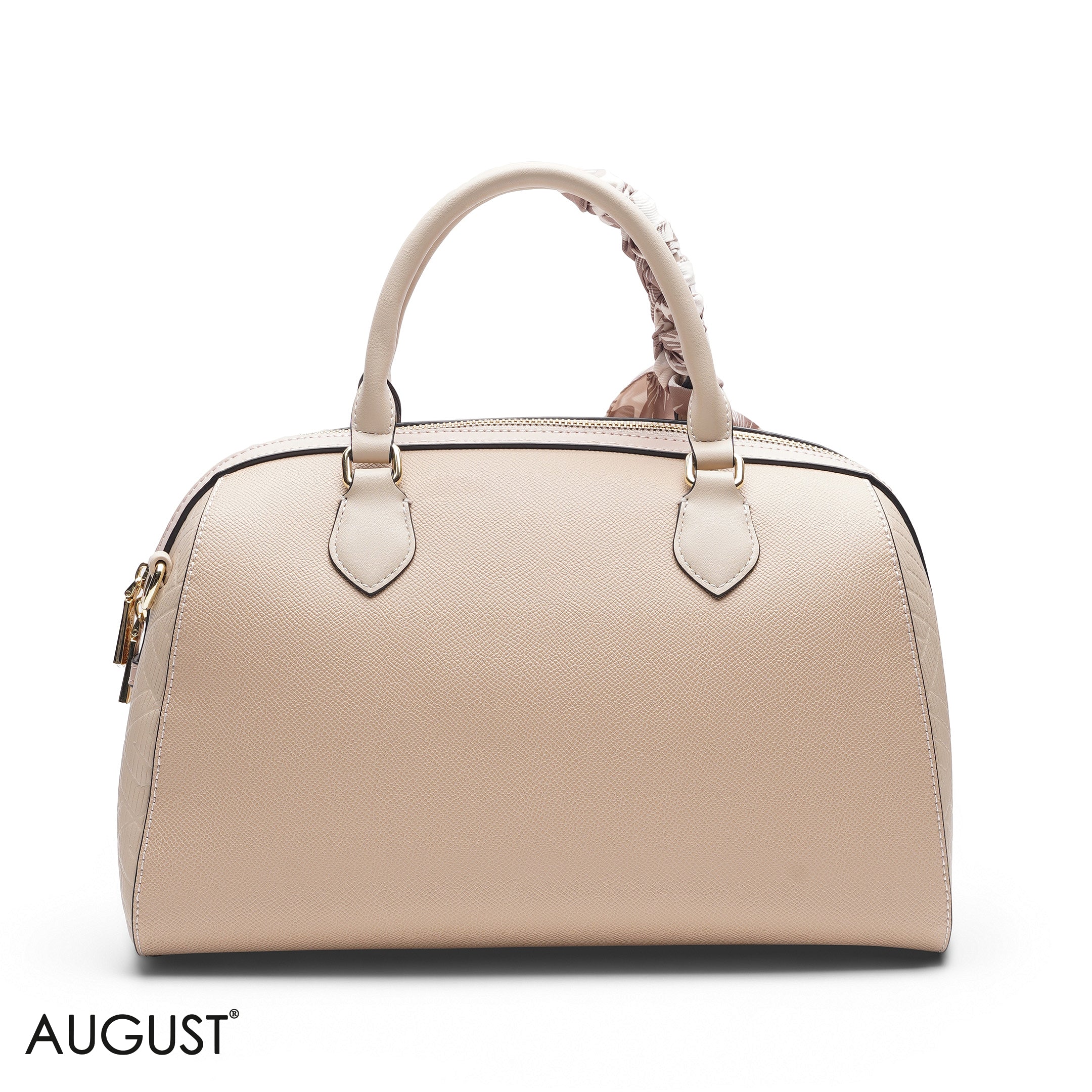 BEIGE FLORAL BAG WITH FRONT POUCH & SCARF - LARGE