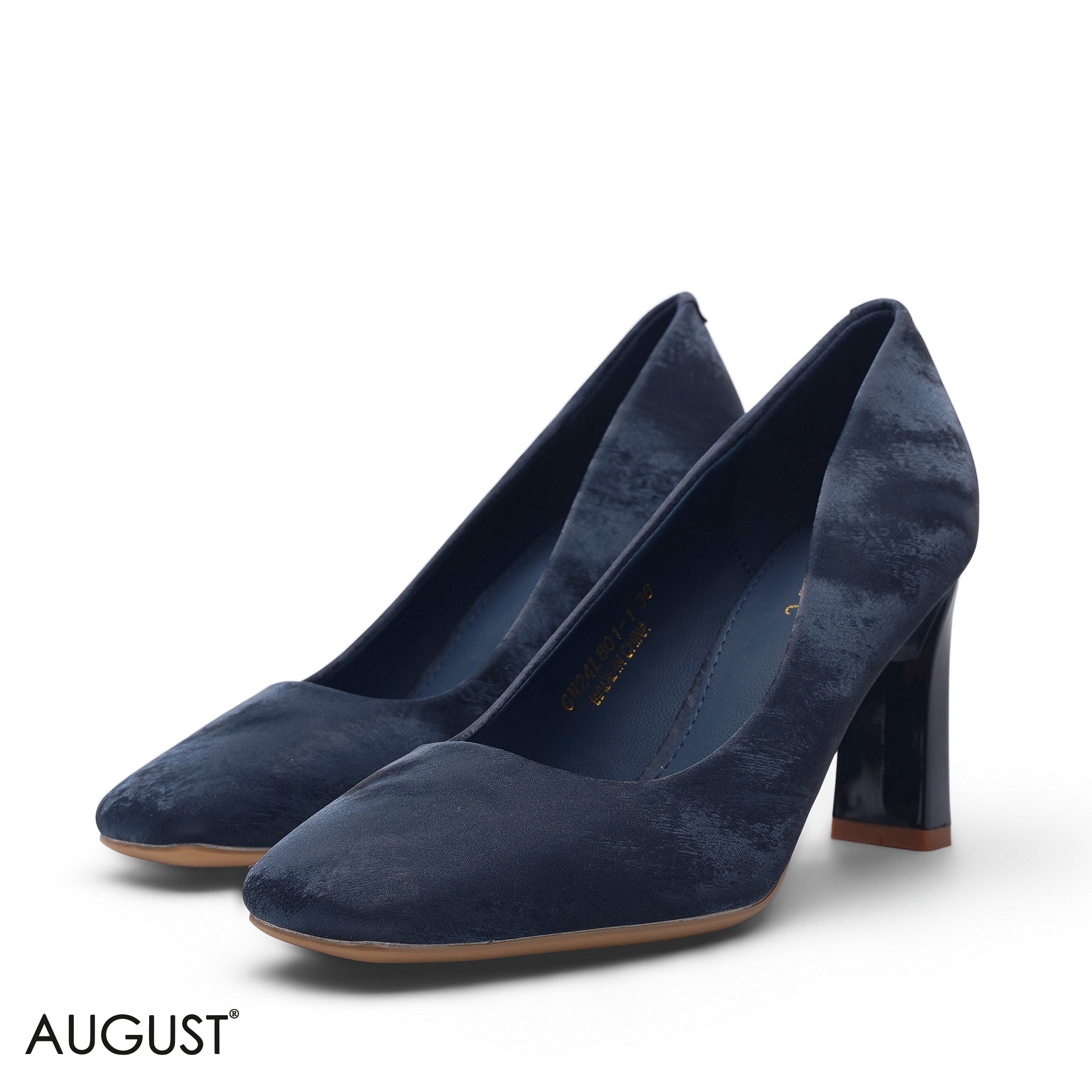 NAVY BLUE LUXURIOUS VELVET PUMP WITH STYLISH BLOCK HEEL