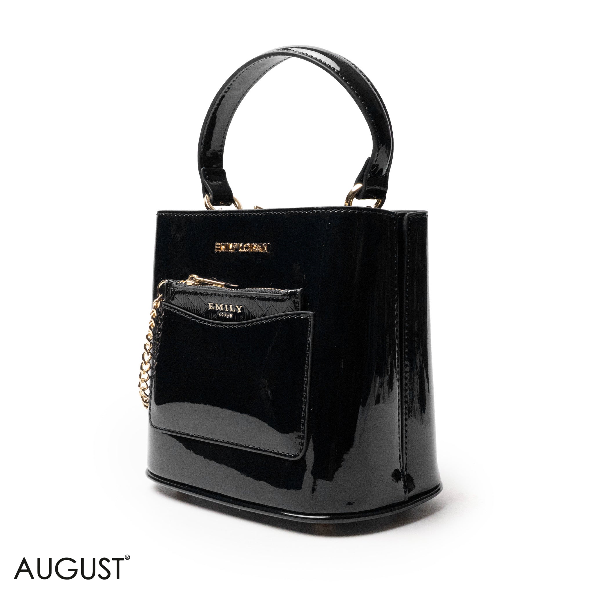 GLOSSY LEATHER HANDBAG WITH METAL CHAIN,MINI WALLET -SMALL